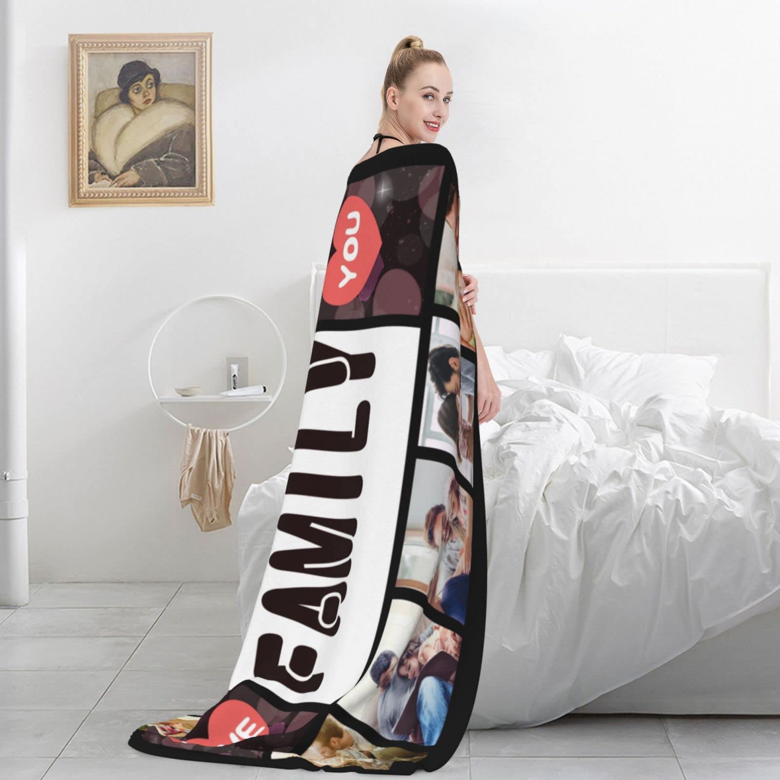 Personalized Family Photo Blanket - Custom Throw Blanket with 10 Photos - Perfect Gift for Mother's Day, Father's Day, Birthday & Anniversary - Cozy Home Decor for Living Room, Bedroom & Family Gatherings