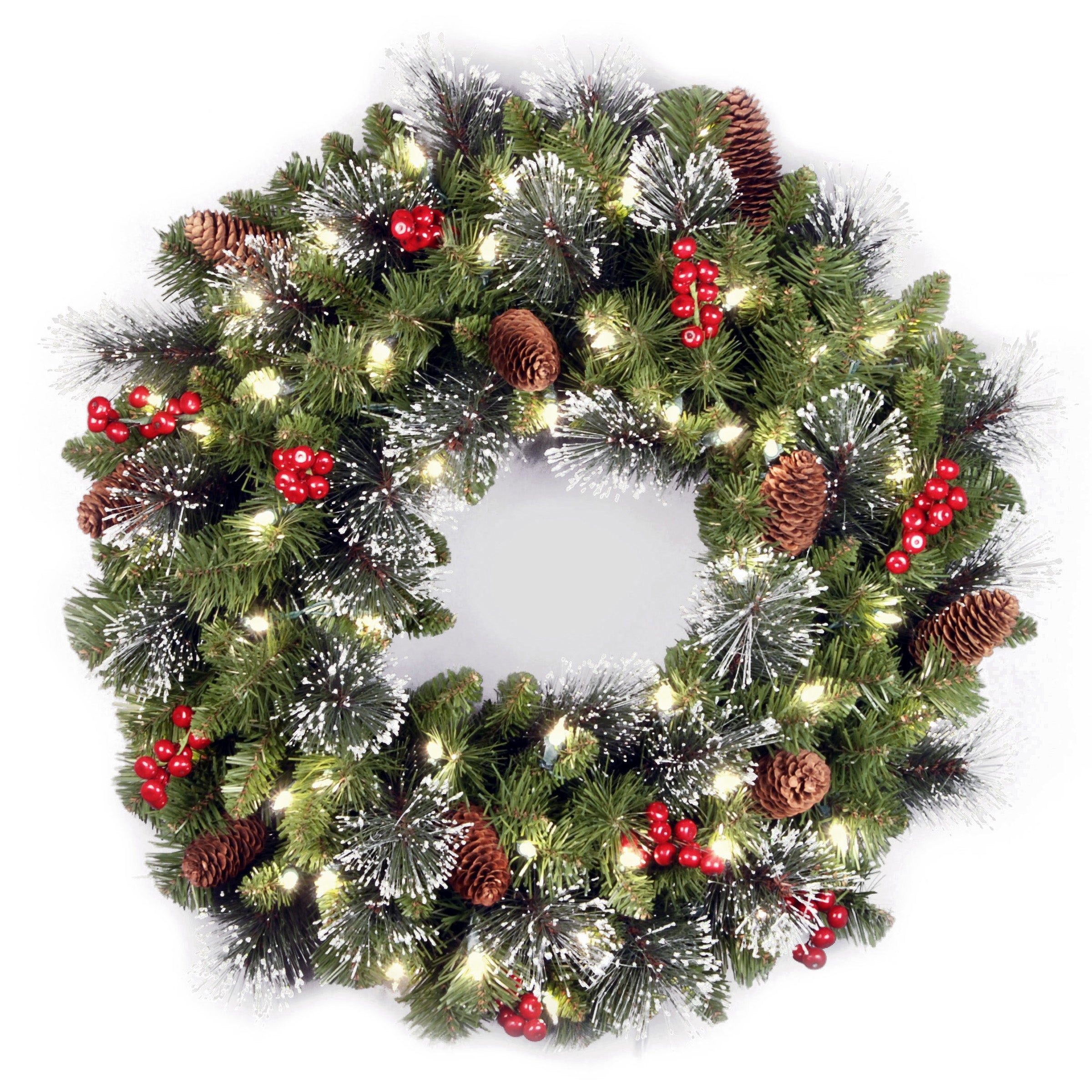 24 Inch Pre-Lit Crestwood Spruce Christmas Wreath with Infinity LED Lights - Perfect for Front Door Decor, Holiday Mantel, and Festive Home Decorations