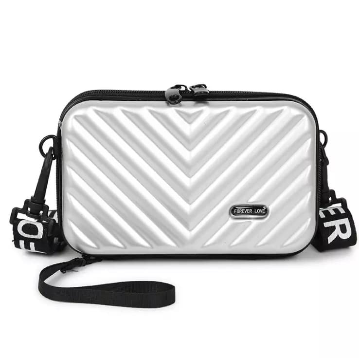 Hard Shell Cosmetic Case - Waterproof & Shockproof Toiletry Bag for Women, Mini Crossbody Purse with Wrist Strap, Silver Travel Makeup Organizer - Perfect for Parties, Travel & Daily Essentials Storage