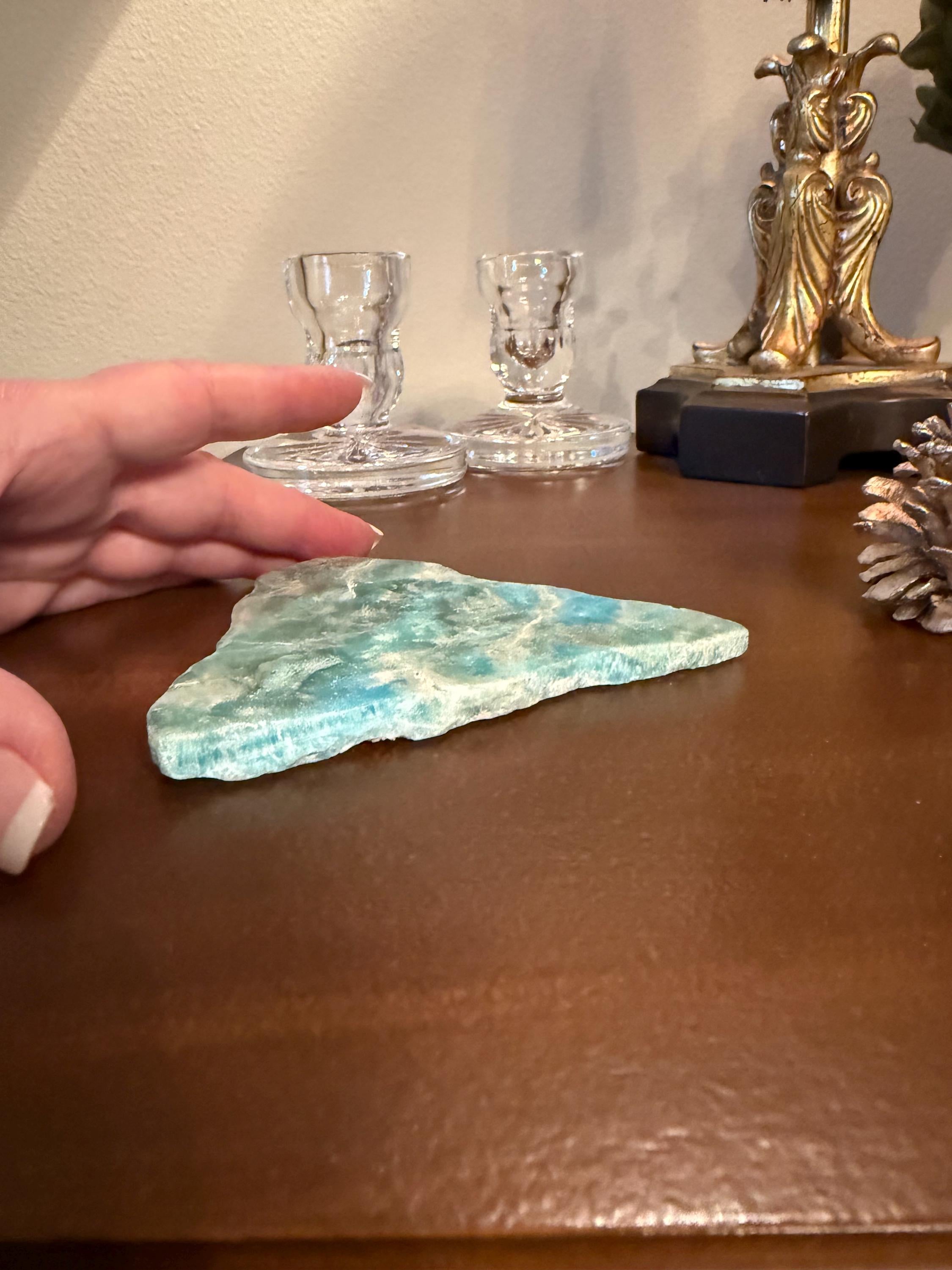 Natural Blue Aragonite Slab with Druzy - 4.25 Inch High Vibration Crystal for Healing, Meditation & Energy Work - Perfect Spiritual Gift for Reiki Practitioners & Crystal Collectors