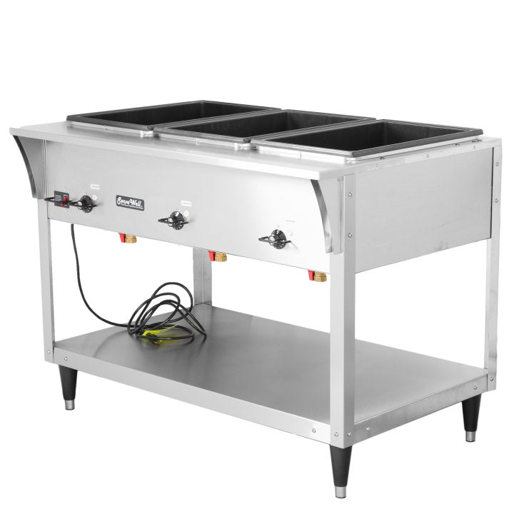Vollrath ServeWell SL 46 Commercial Hot Food Table with 3 Wells & Undershelf - 120V 1440W Electric Buffet Warmer for Catering, Restaurants & Buffet Service