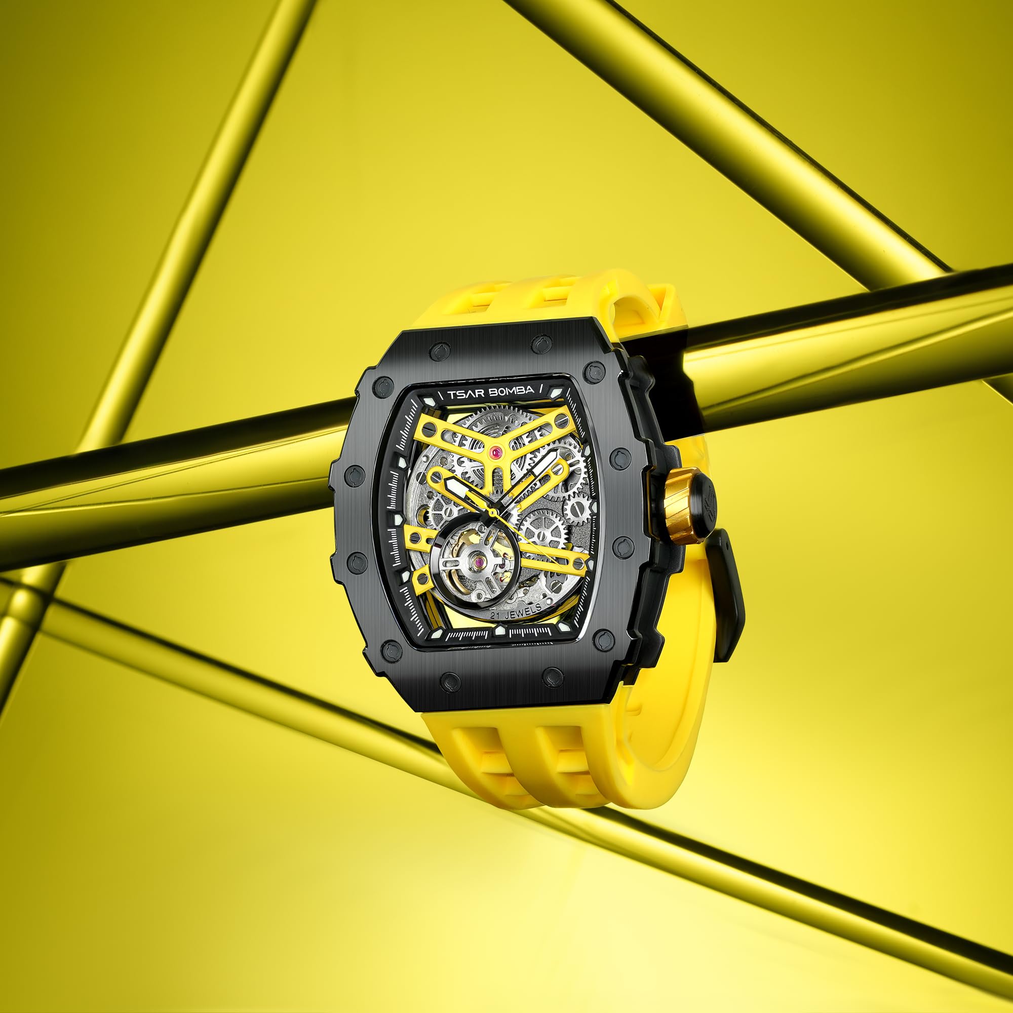 TSAR BOMBA Men's Luxury Automatic Watch - Japanese Mechanical Movement, 50M Waterproof, Stainless Steel Case & Sapphire Glass - Big Face Tonneau Design - Unique Fashion Gift for Him | Perfect for Business, Formal Events & Everyday Wear