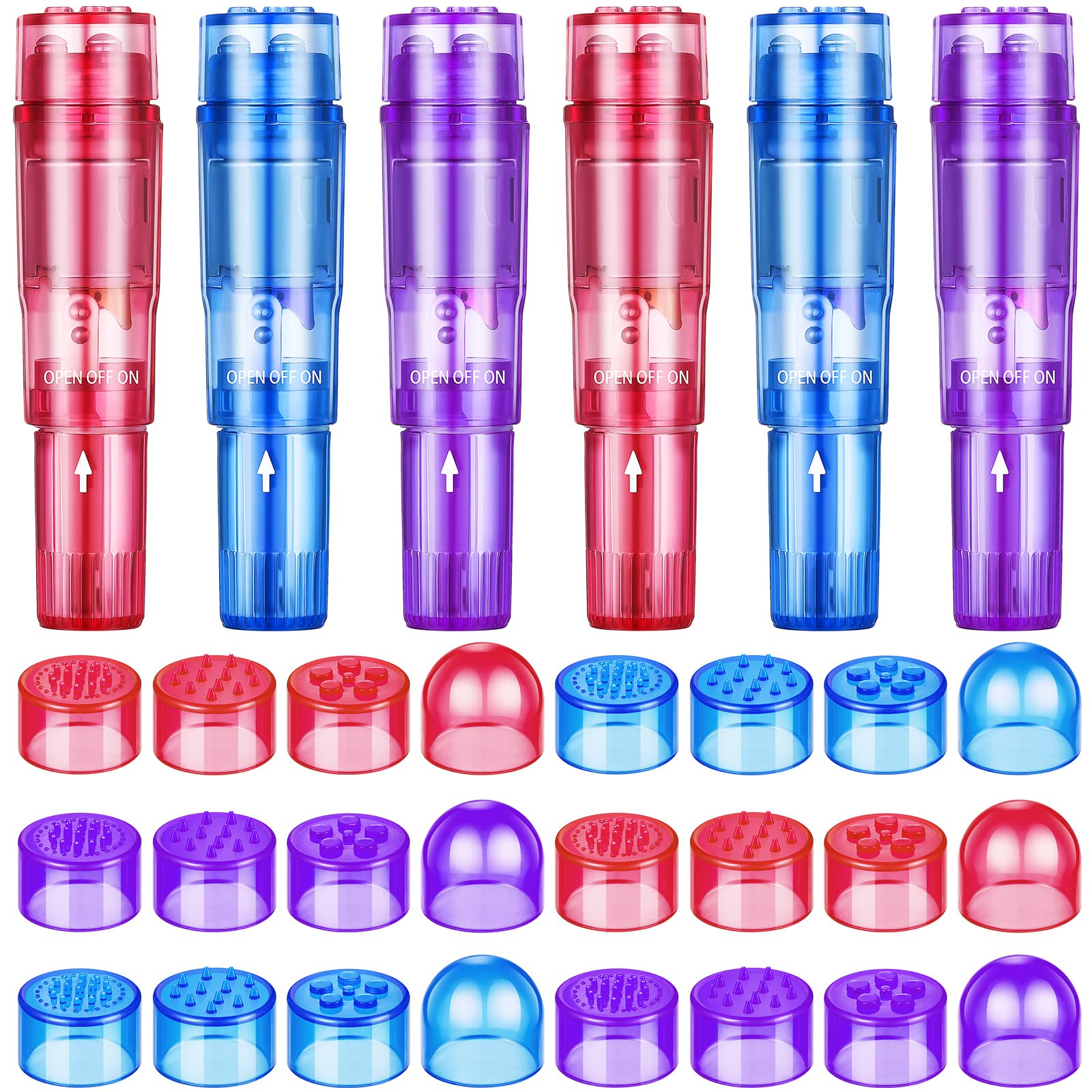 6-Piece Mini Pocket Massager Set - Portable Handheld Vibrating Massager for Face, Neck, Shoulder & Back Pain Relief - Includes Multiple Massage Heads (Blue, Purple, Pink) - Perfect for Travel, Office & Home Use