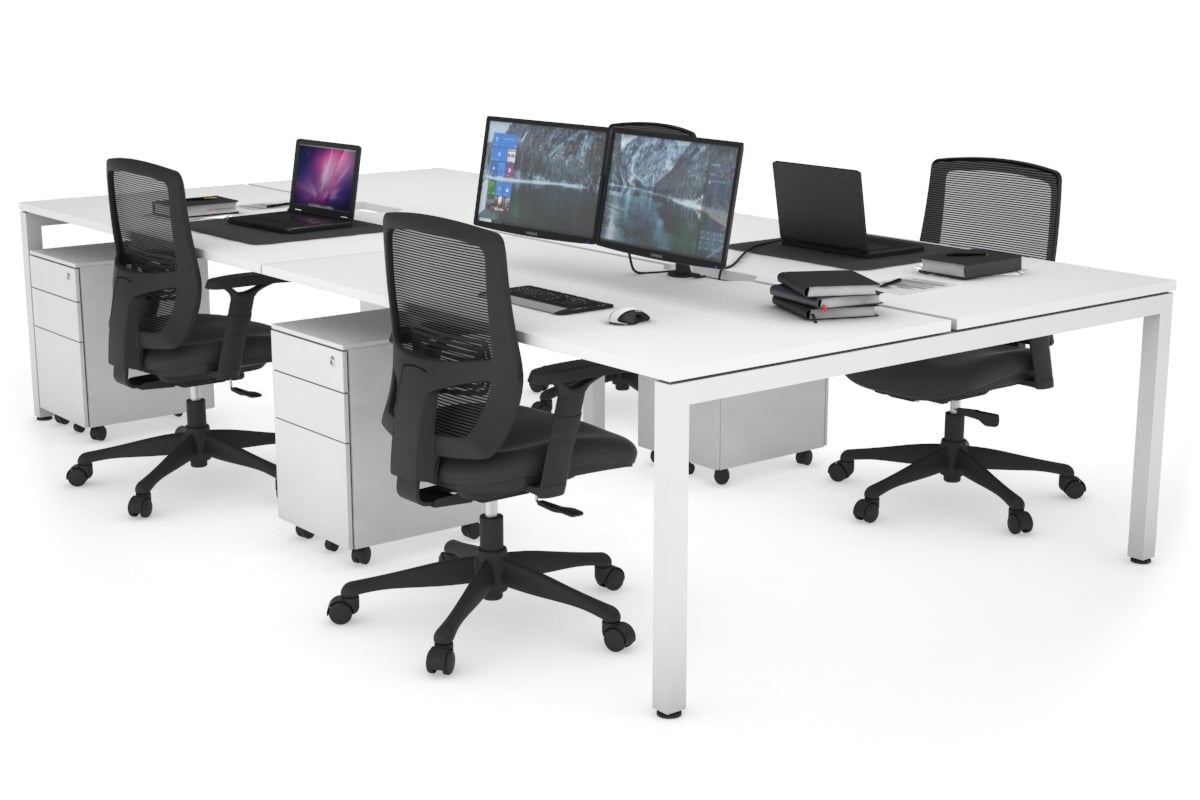 4-Person Office Workstation with Quadro Square Legs - 1800L x 800W Desk with Cable Management Scallop | Perfect for Collaborative Workspaces & Open Office Environments