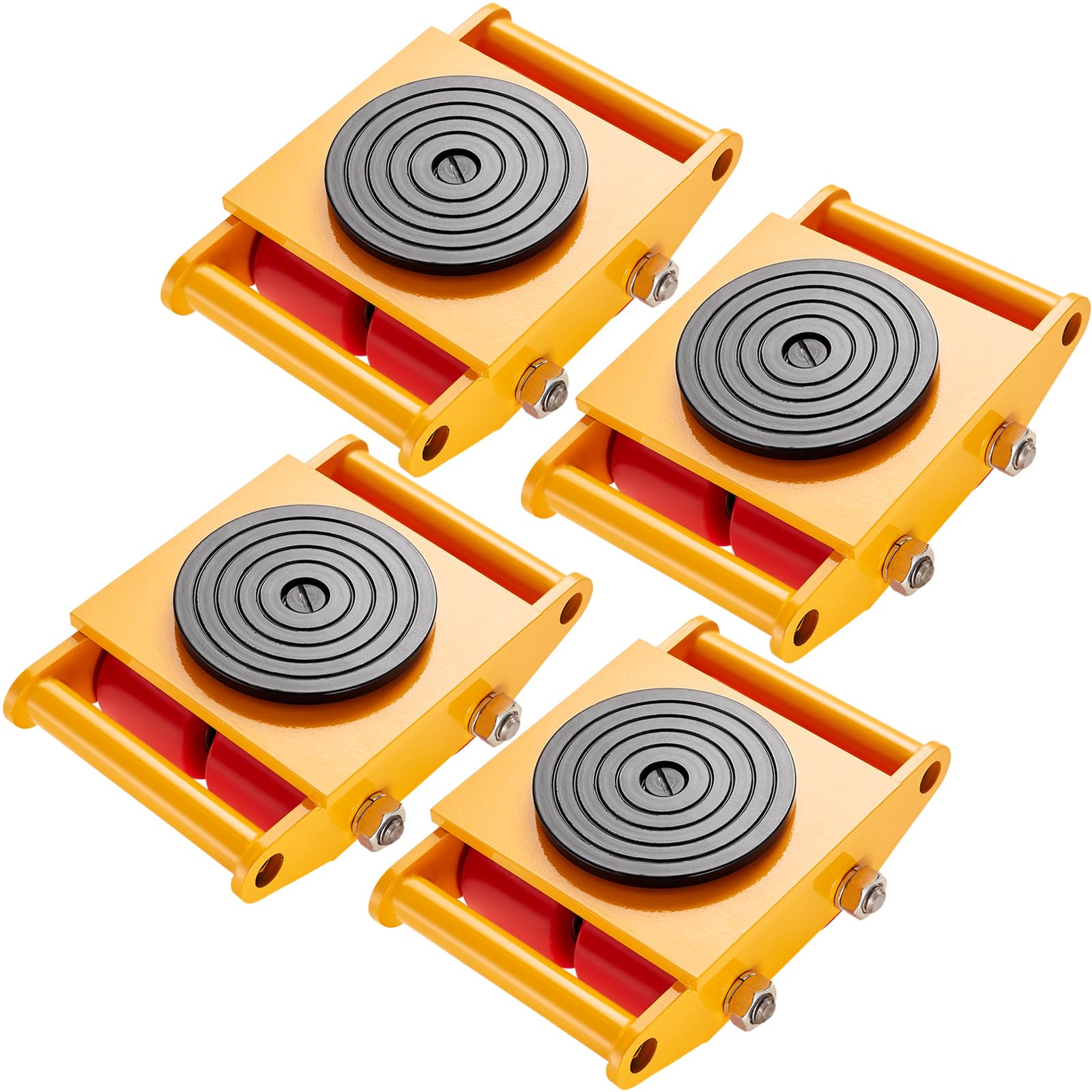 VEVOR 4-Piece Heavy Duty Machinery Mover Skates - 8 Ton Capacity (17,637 lbs) with 360° Rotation & 4 Rollers - Industrial Equipment Moving Dolly for Workshops, Factories, Warehouses - Yellow