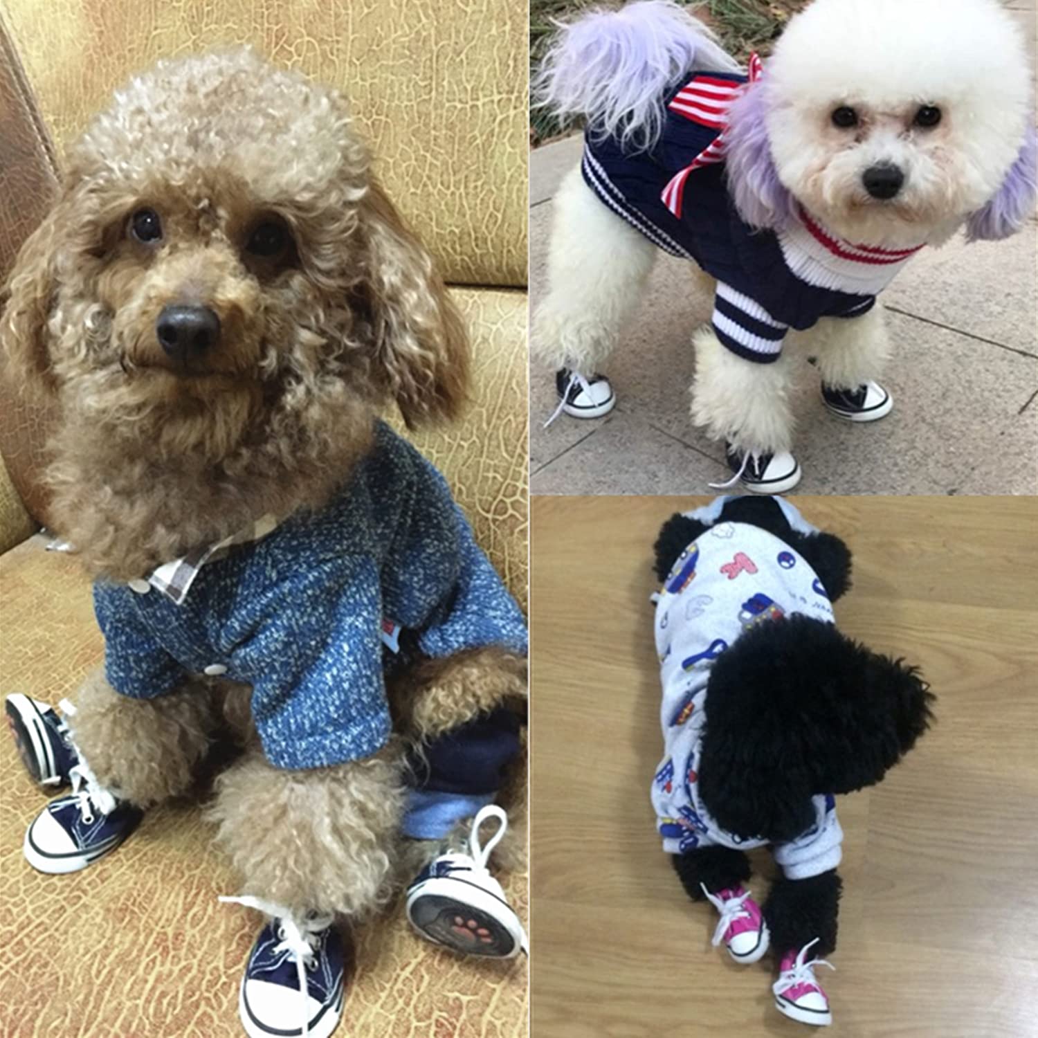Pet Dog Shoes - Non-Slip Canvas Sneaker Boots for Puppy & Cat Paw Protection | 4pcs Set for Outdoor Walking, Sports & Hot Pavement | Perfect for Hiking, Running & Summer Protection