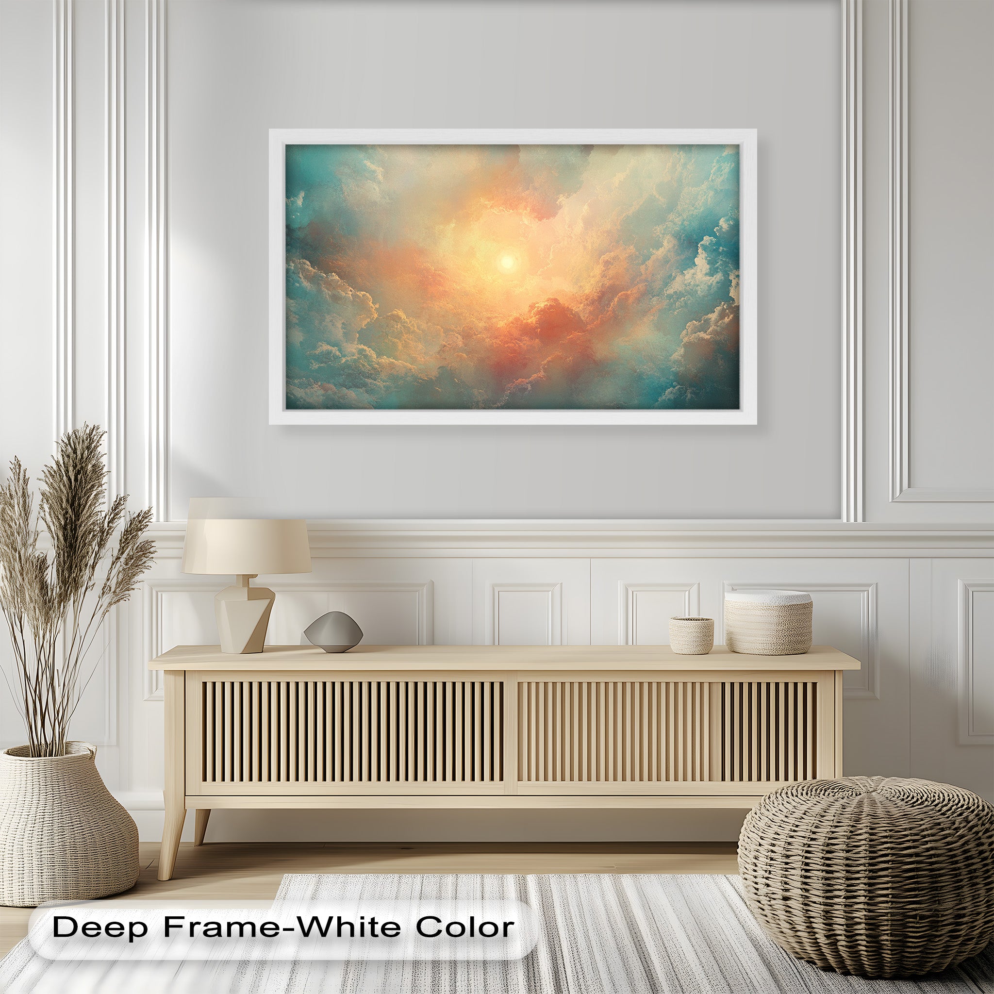 Abstract Sky and Sunlight Framed Oil Painting - Handmade Wall Art for Living Room, Bedroom & Office Decor