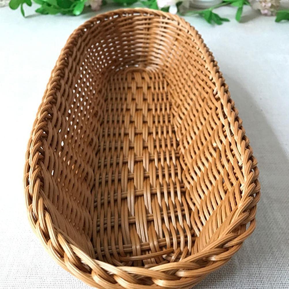 ICRPSTU Plastic Woven Bread Basket - Long Rattan Style Tabletop Serving Basket for Restaurants, Fruits, Vegetables, Bread Display | Perfect for Dining, Kitchen, Party Buffet & Home Decor