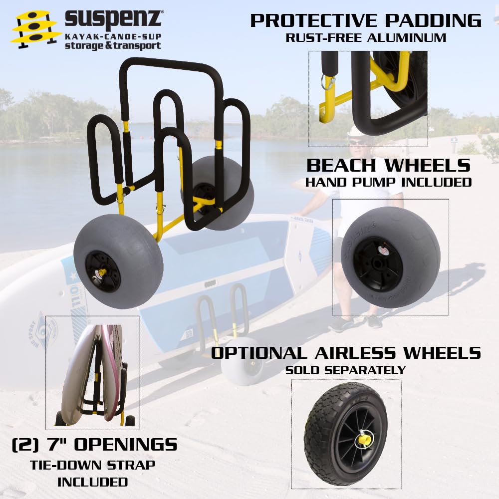 Suspenz Double-Up SUP Beach Cart with Balloon Wheels - Heavy Duty Sand Trolley for 2 Stand Up Paddle Boards & Surfboards (Model 22-9944) - Perfect for Beach, Lake, and Water Sports Gear Transport