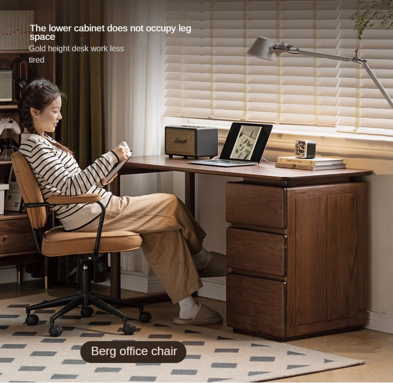 Premium Black Walnut & Ash Solid Wood Desk with 3 Drawers - Modern Home Office Writing Table for Study, Work & Remote Workspace