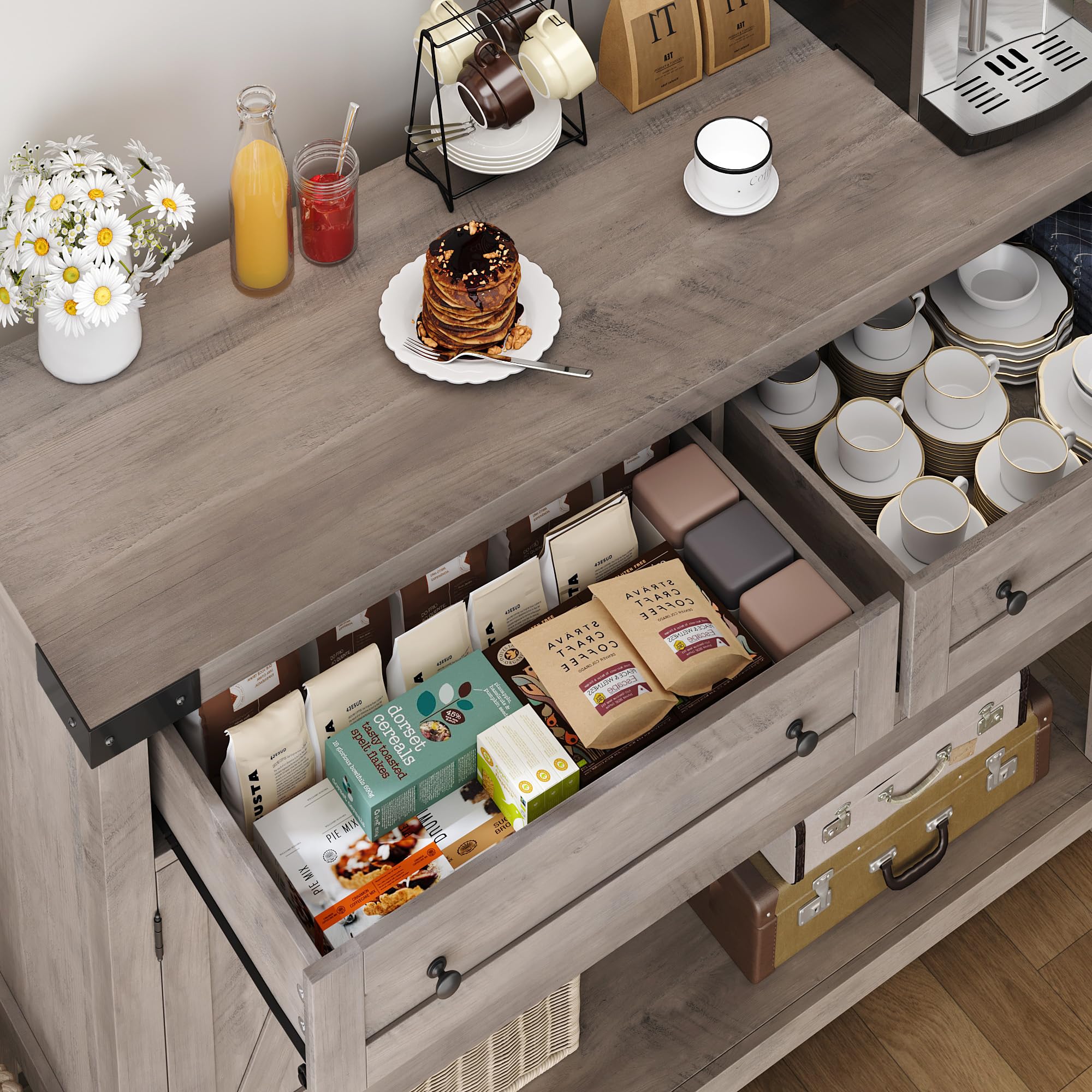 Modern Farmhouse Buffet Sideboard Cabinet - 47.2