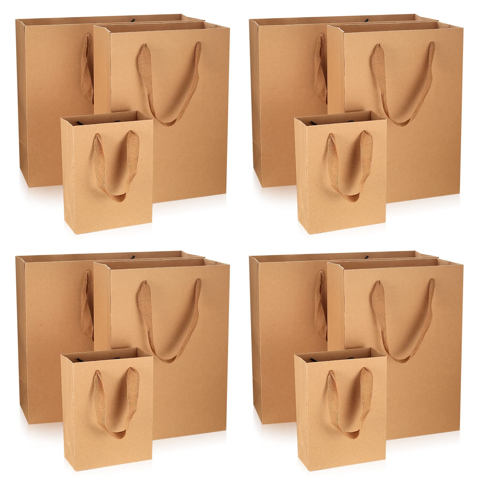 HexinYigjly 12-Pack Kraft Paper Bags with Handles - Small, Medium & Large Brown Gift Bags Bulk for Retail, Shopping, Party Favors & Merchandise | Eco-Friendly Business Packaging for Stores, Weddings & Birthday Parties