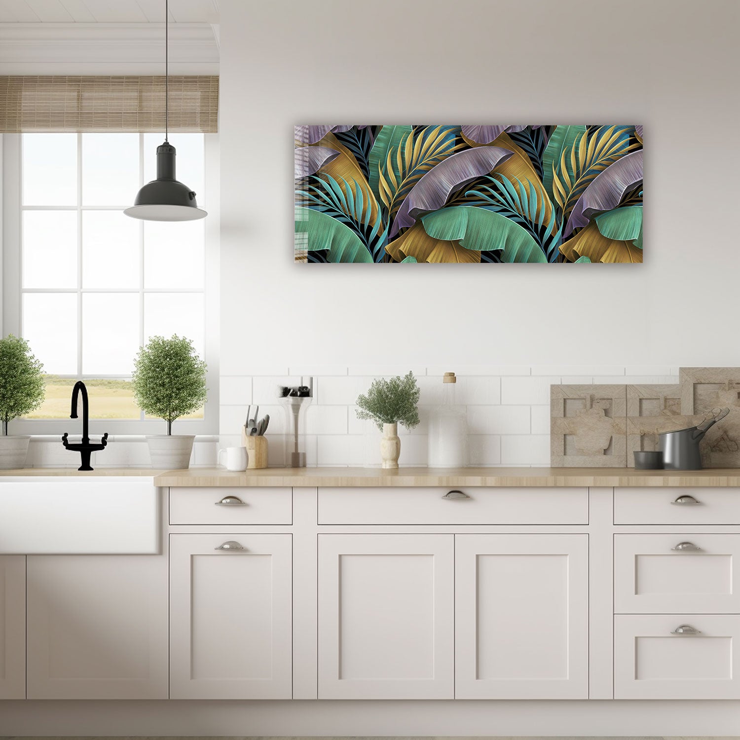 Vibrant Tropical Leaves Panoramic Wall Art - Stunning Home Decor for Living Room, Bedroom & Office