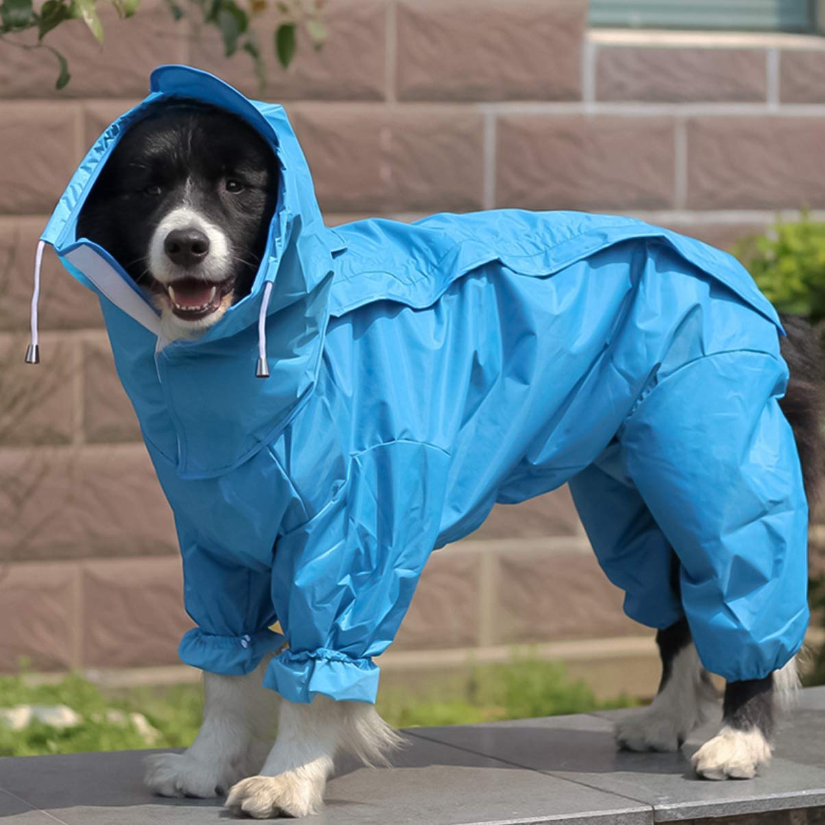 POPETPOP Reflective Waterproof Dog Raincoat - 4-Legged Hooded Rain Suit for Small Dogs | High-Visibility Reflective Jacket for Rainy Day Walks & Outdoor Adventures