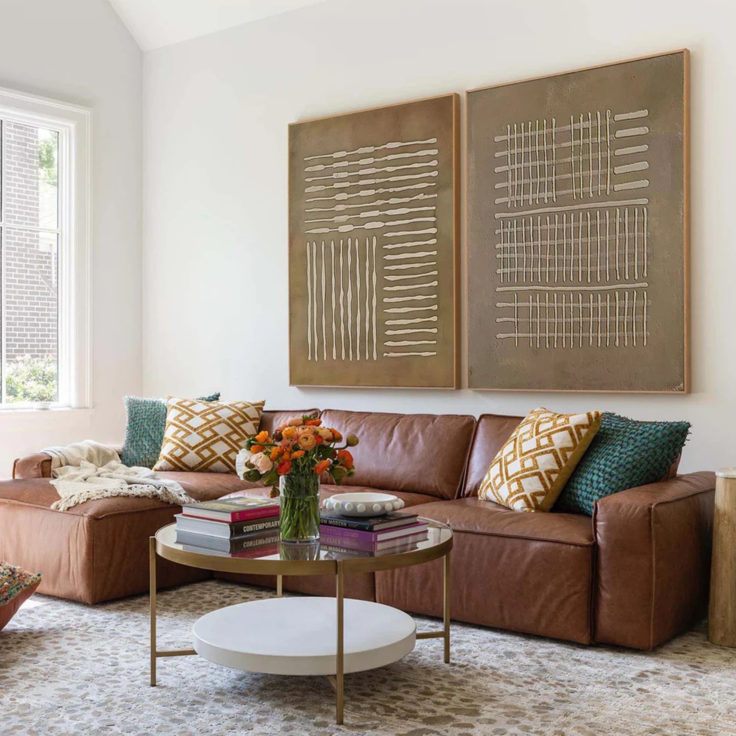 Abstract Beige & Brown Wall Art Set of 2 Canvas Paintings - Modern Home Decor for Living Room, Bedroom & Office #BB154