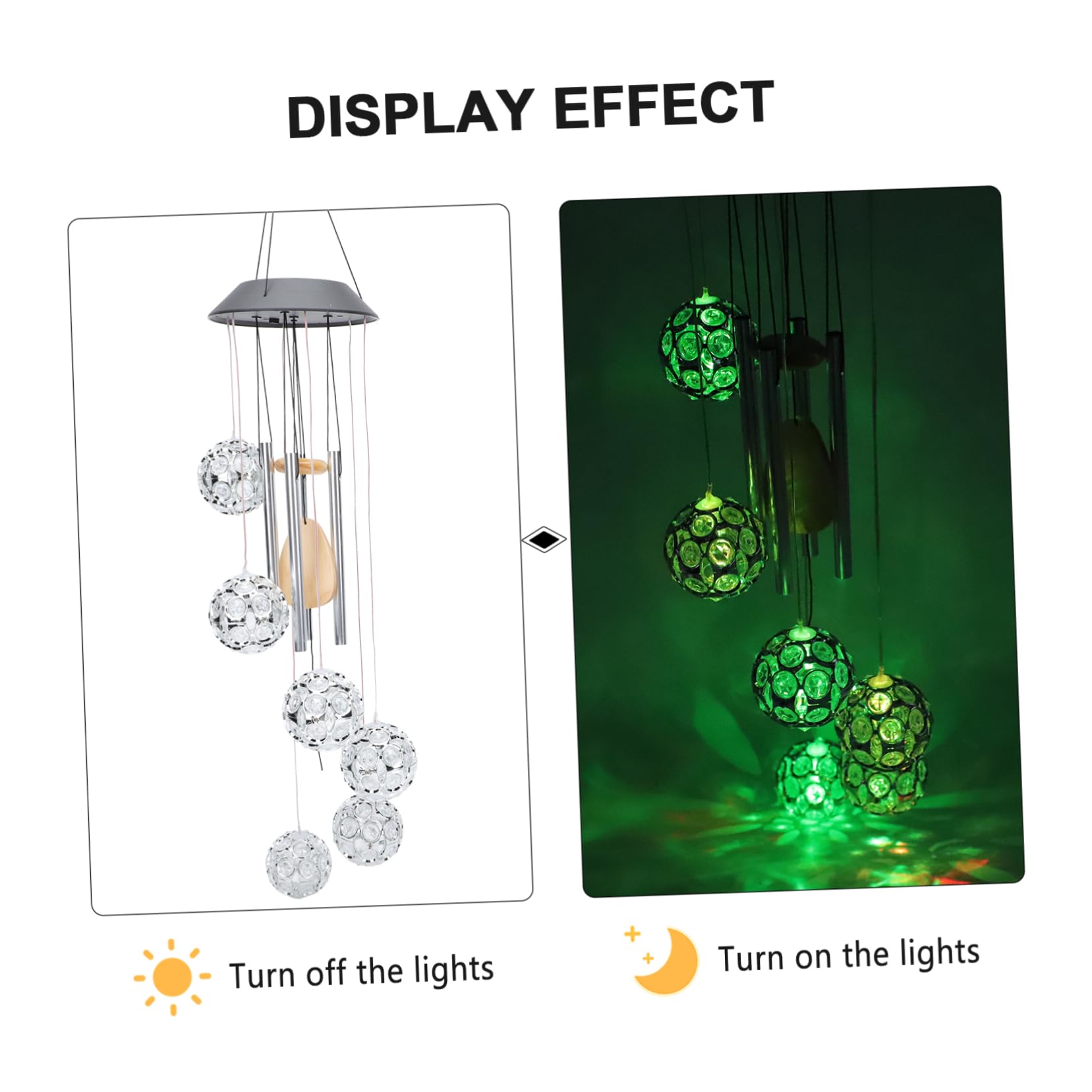 5 Pack Solar Wind Chimes with LED Lights - Outdoor Diamond Ball Hummingbird Wind Chime Decor for Garden, Patio, Yard & Courtyard | Weatherproof Solar-Powered Hanging Ornament for Relaxing Ambience