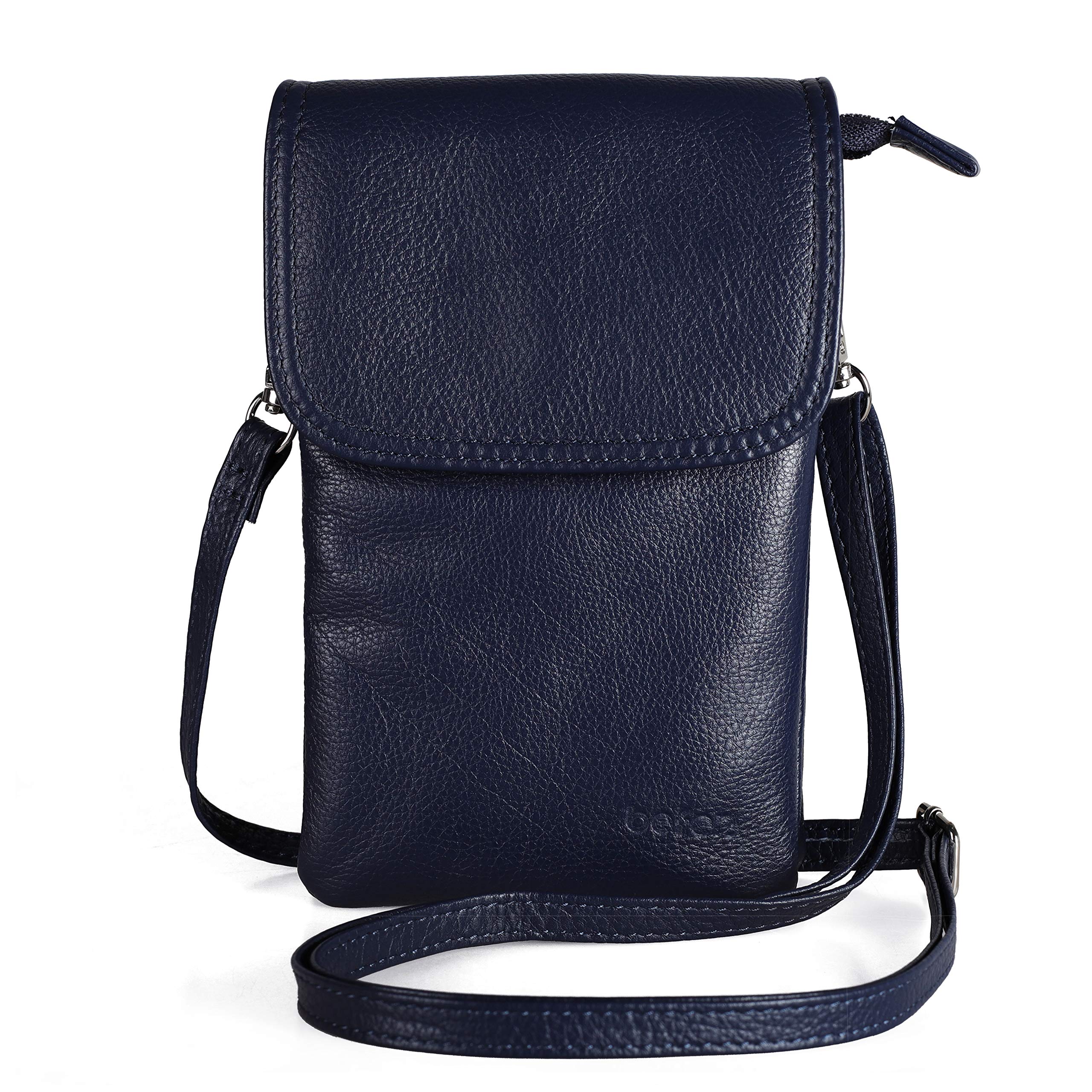 Befen Genuine Leather Crossbody Phone Purse for Women - Real Leather Small Phone Bag with Adjustable Long Strap & Key Ring - Fits iPhone 8 Plus & Phones Under 6.5
