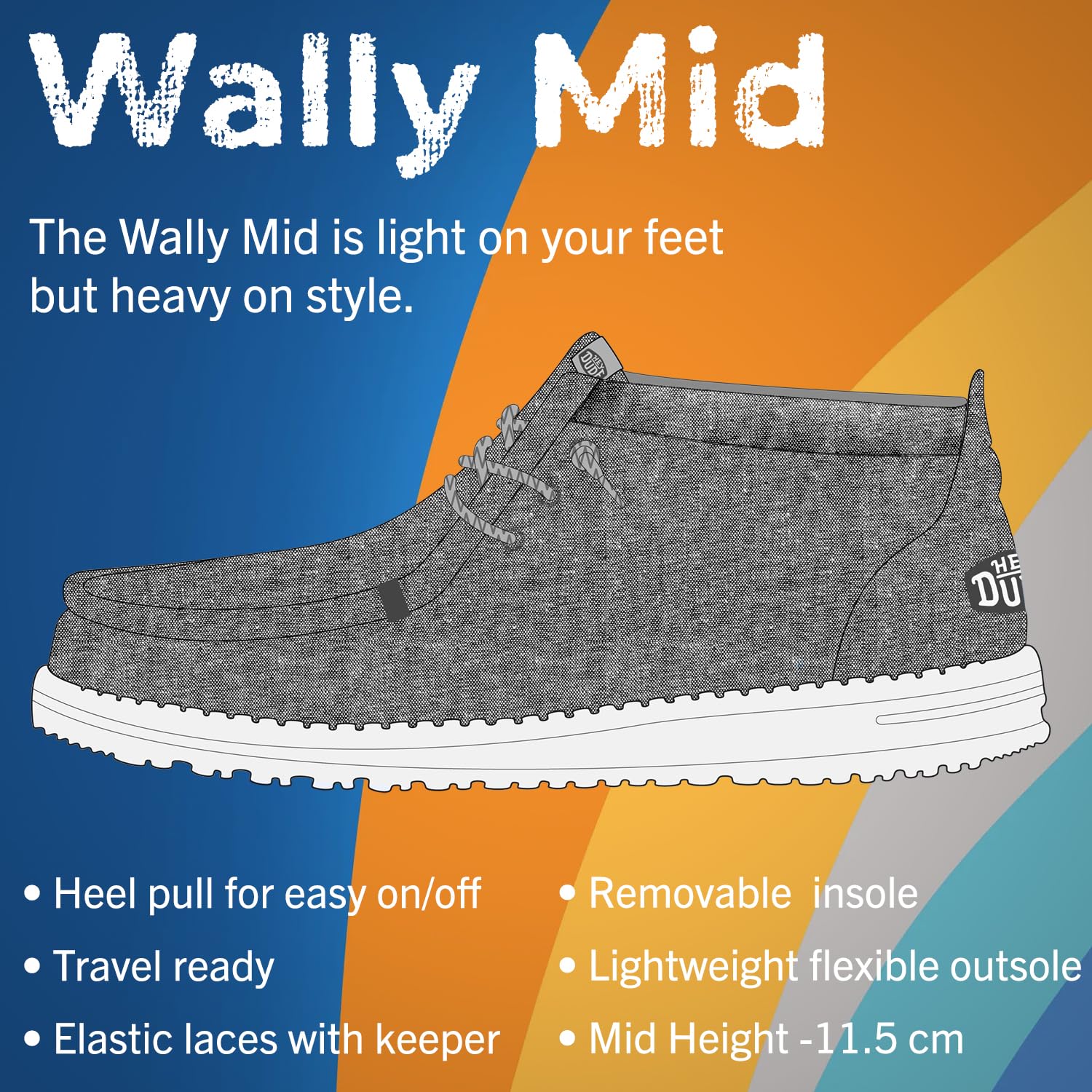 Hey Dude Men's Wally Mid Slip-On Loafers - Comfortable Lightweight Casual Shoes for Men | Perfect for Walking, Travel & Everyday Wear