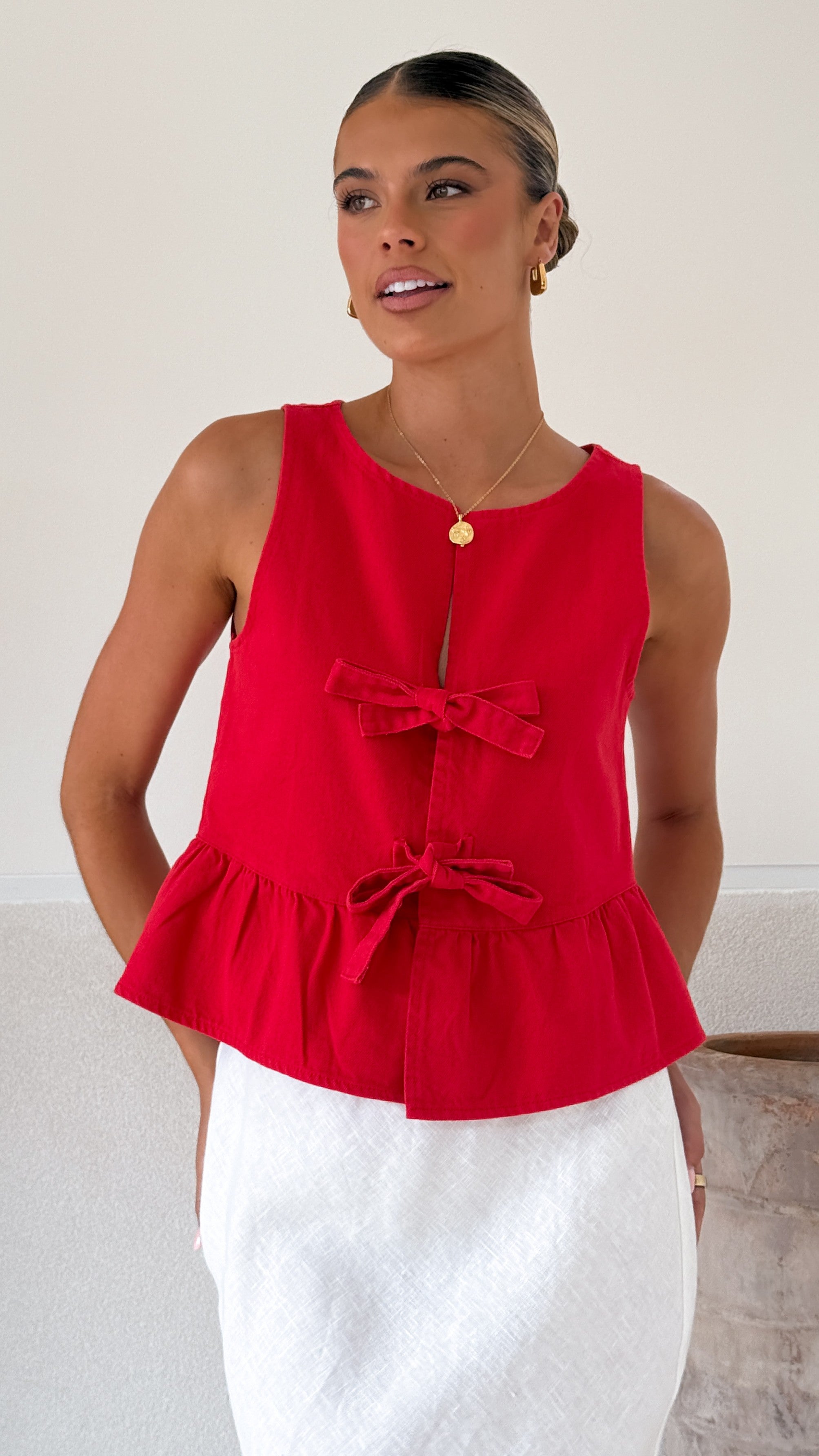 Jarrah Tie Top Women's Red Blouse - Perfect for Casual Outings, Dates & Summer Fashion