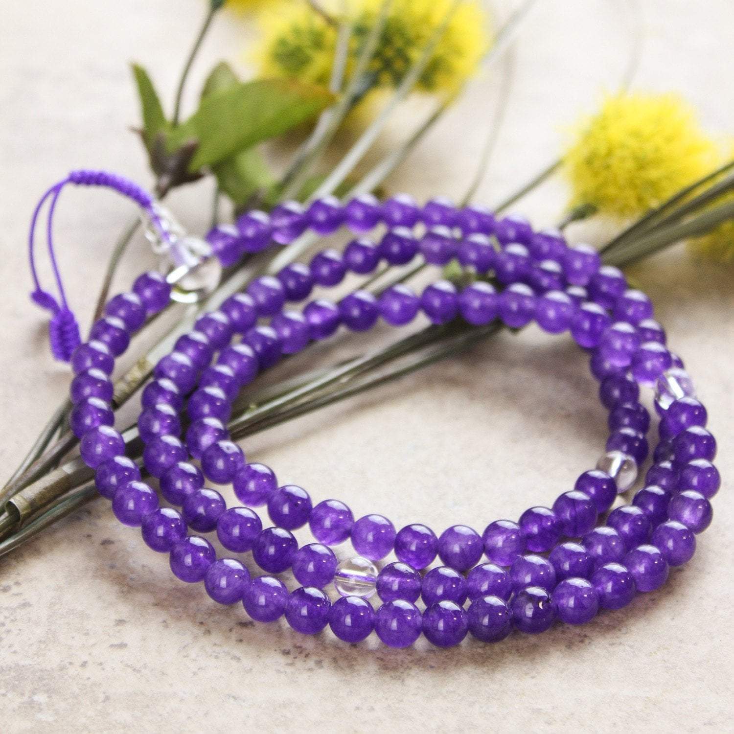 Amethyst Clarity of Mind Mala Beads - Natural Healing Crystal Meditation Necklace for Stress Relief & Spiritual Growth | Perfect for Yoga, Mindfulness Practice & Daily Wear