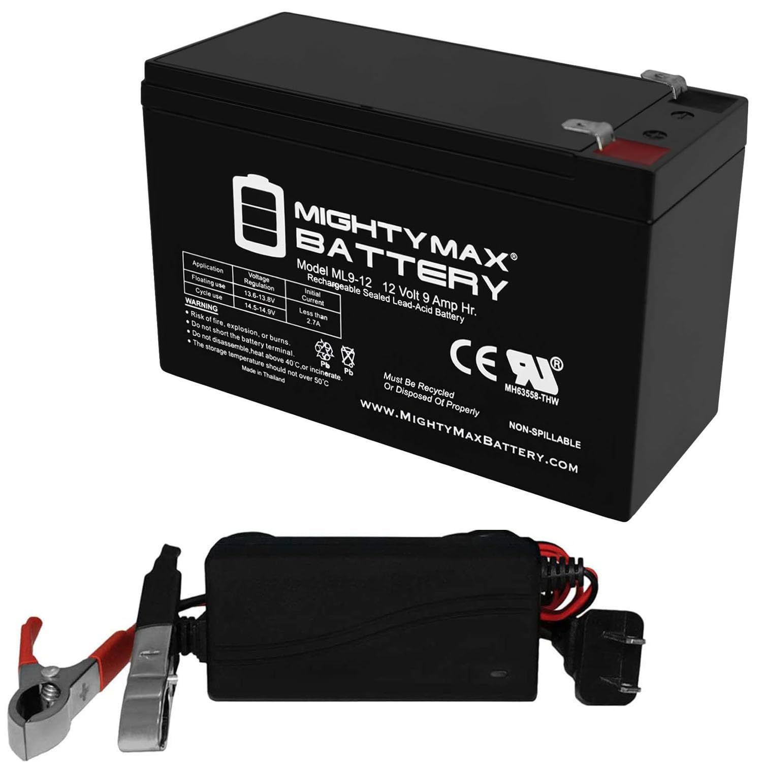Mighty Max 12V 9AH SLA Rechargeable Battery with Charger - Compatible with Marcum Showdown 5.6 Fish Finder - Perfect for Ice Fishing, Marine, and Outdoor Power Equipment