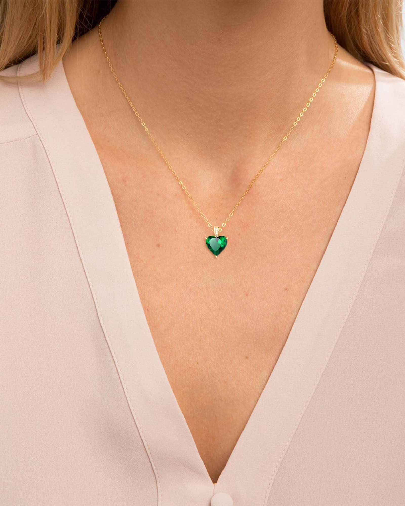 Genuine Birthstone Necklace for Women - Sterling Silver Heart Pendant with Personalized Birthstone - Romantic Birthday Gift for Her, Anniversary Present, Valentine's Day Jewelry (Perfect for Mother's Day, Wedding & Special Occasions)