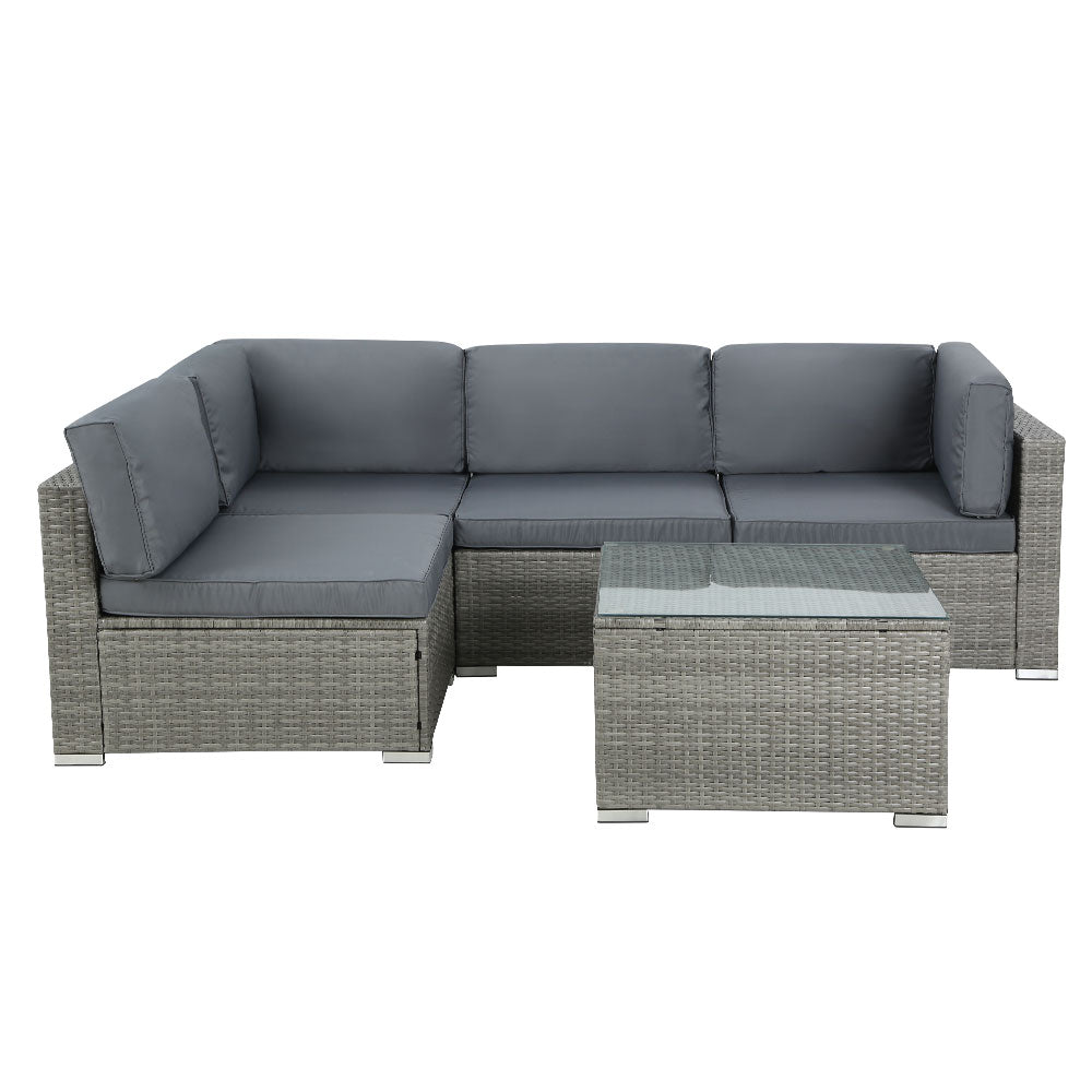 5-Piece Noosa Outdoor Wicker Patio Furniture Set - Grey Rattan Sofa Set for Backyard, Poolside & Garden Relaxation