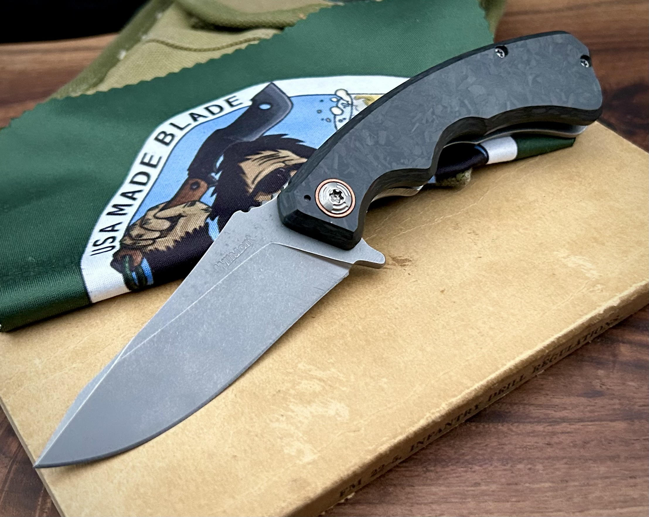 Wilmont Mini PRSA Folding Knife - Carbon Fiber & Titanium Framelock, S35VN Blade with Copper Pivot Collar - EDC Pocket Knife for Outdoor, Camping & Everyday Carry