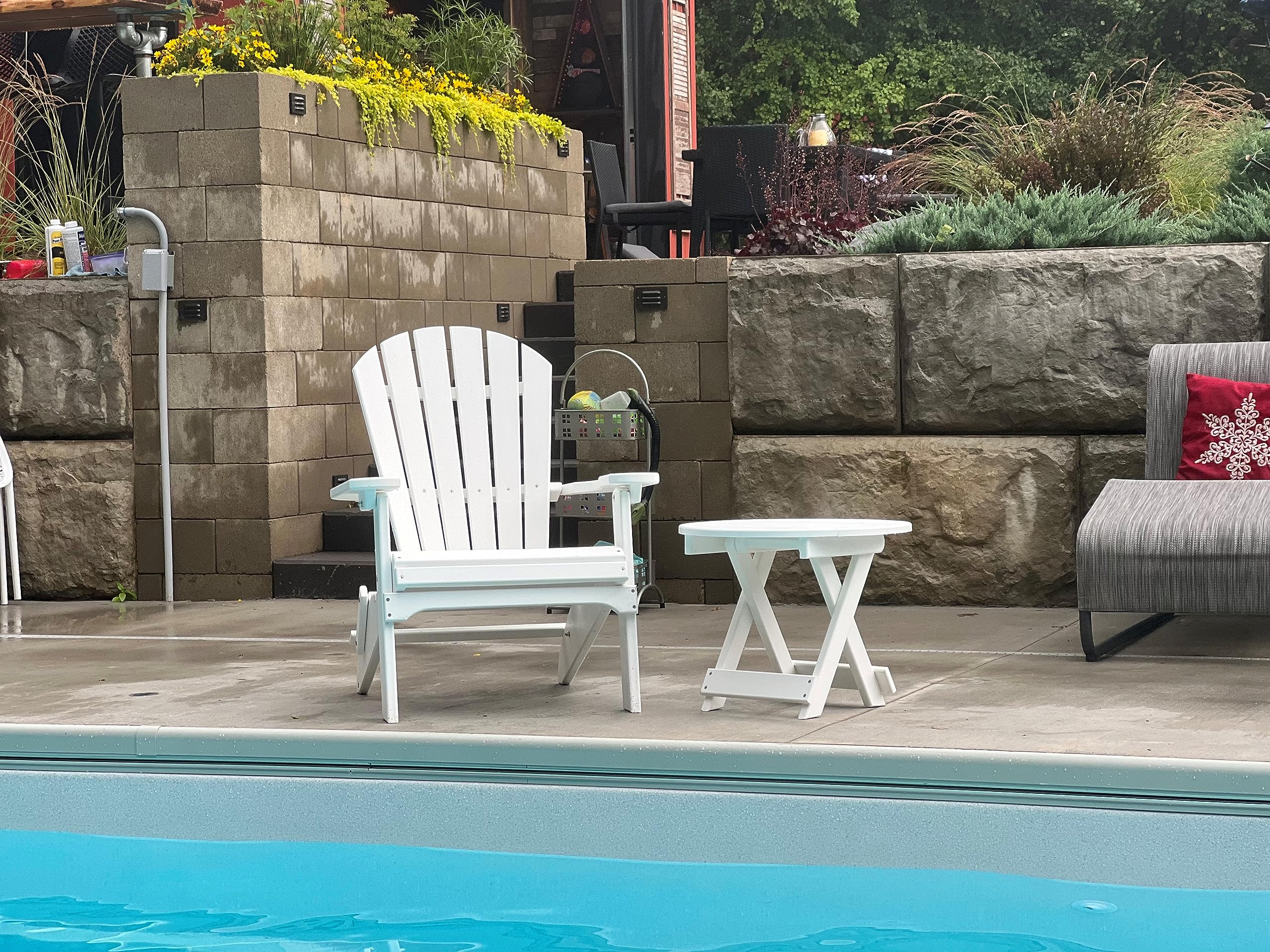 Phat Tommy Foldable Adirondack Chair - Heavy Duty HDPE Recycled Plastic Folding Outdoor Chair - All Weather Patio, Deck & Porch Furniture (Grey) - Perfect for Backyard Relaxation, Camping & Beach Outings