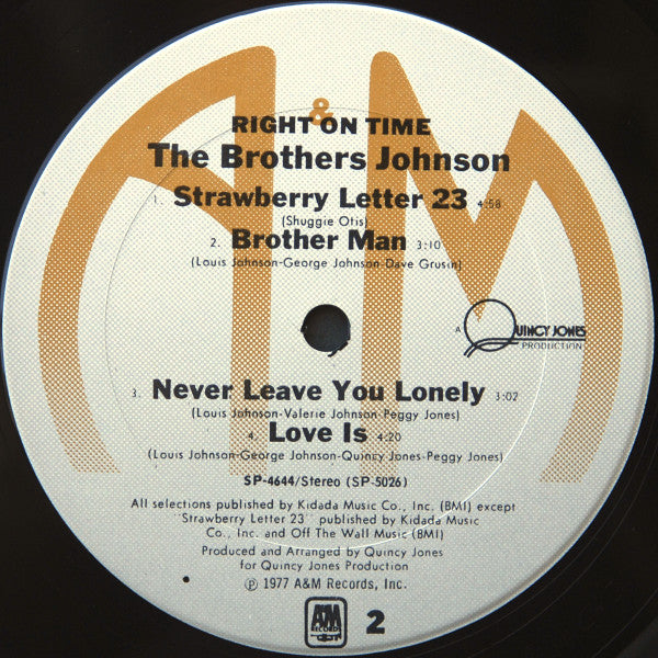 Brothers Johnson - Right On Time Vinyl LP Album (VG+ Condition) - Perfect for Vintage Music Collectors & Soul Jazz Enthusiasts