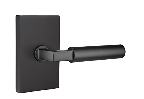 Emtek Passage Set - Modern Rectangle Rosette & Hercules Lever (Left Hand, Flat Black) | Premium Door Hardware for Contemporary Homes & Offices