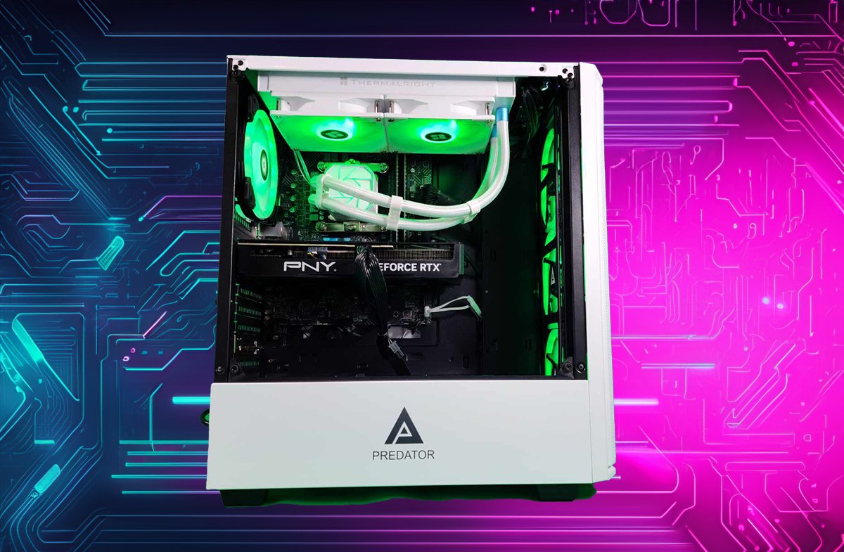 Predator Custom Gaming Desktop PC - AMD Ryzen 5, RTX 4070, 1TB SSD, 16GB DDR4, RGB Lighting, WiFi 6, Windows 11 (White) - Ultimate Gaming & Streaming Setup for Esports & Content Creation