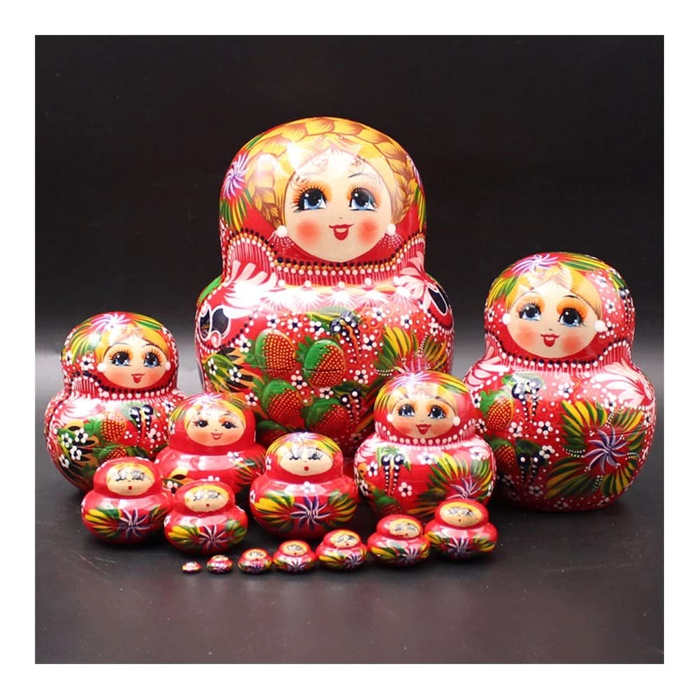 Russian Nesting Dolls Set - 15 Pcs Handmade Wooden Matryoshka Dolls for Kids, Christmas & New Year Gifts, Unique Handcrafted Collectible with Traditional Design | Perfect for Home Decor, Birthday Presents, and Cultural Gift Giving
