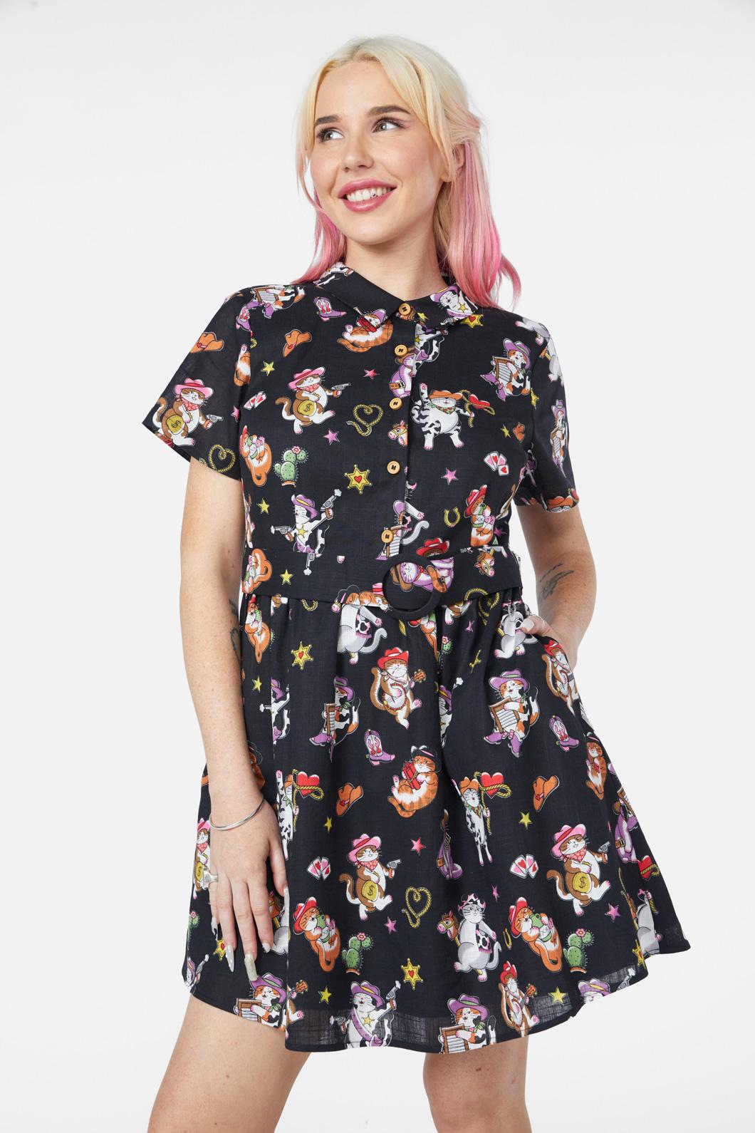 Meowdy Cat Print Dress - Cute & Comfortable Women's Summer Dress for Casual Wear, Date Nights & Outdoor Activities
