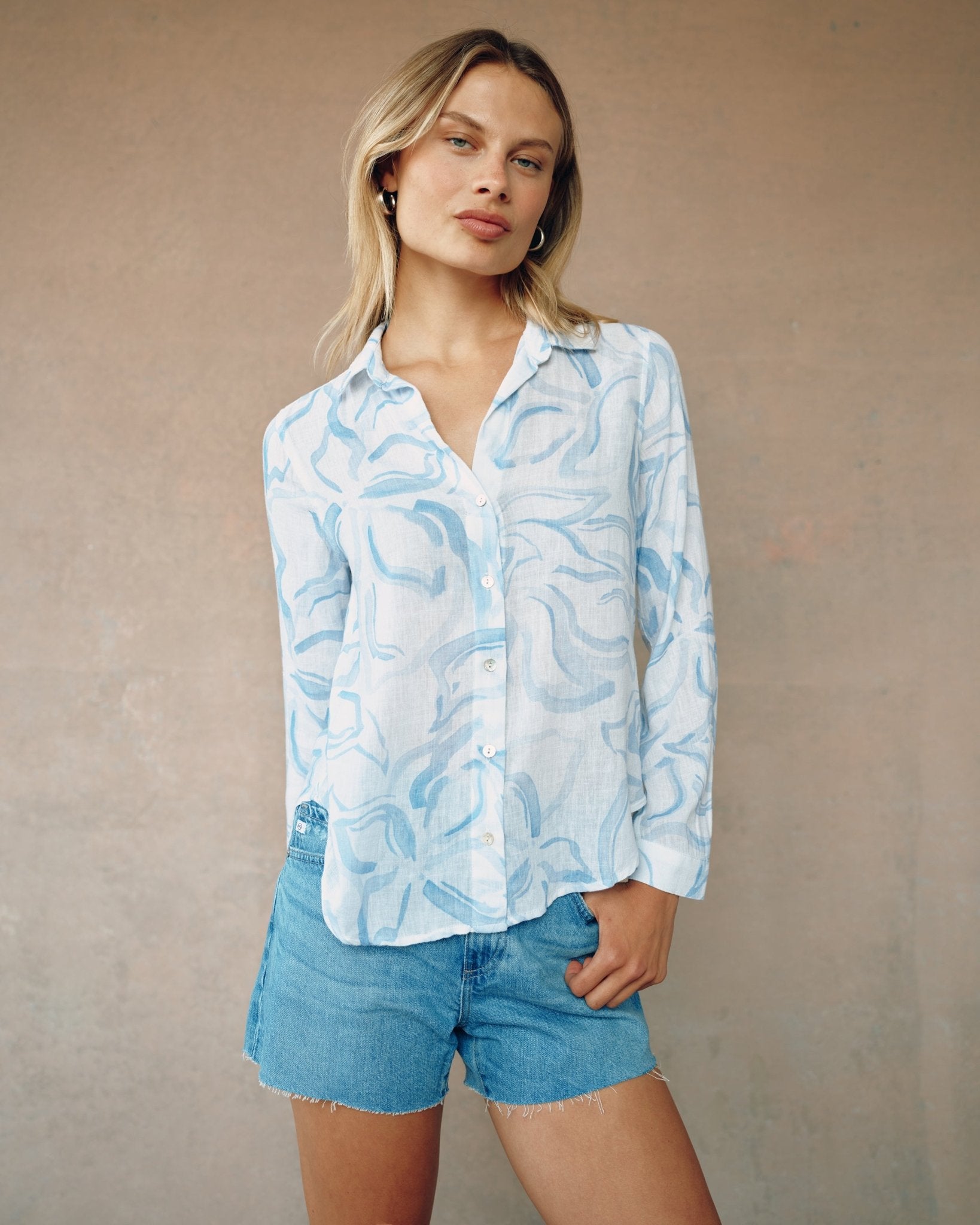 Classic Button Down Shirt with Waves Floral Print - Stylish Casual Wear for Men & Women | Perfect for Office, Date Night & Summer Outings