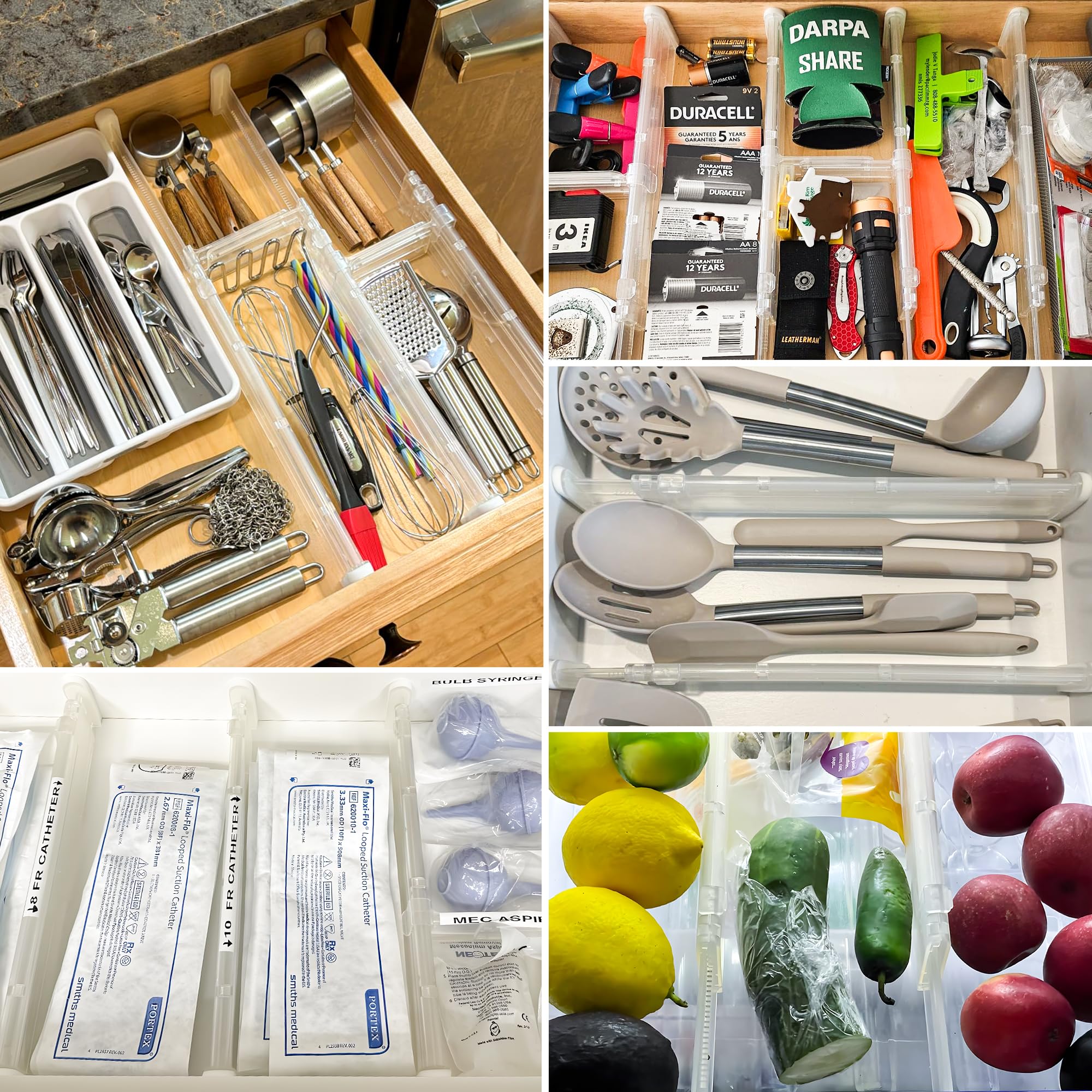 HiYZ 5 Pack Adjustable Drawer Dividers - Expandable Kitchen & Dresser Organizer (2.36