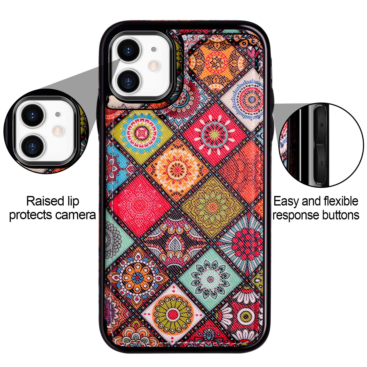 HianDier Slim PU Leather Wallet Case for iPhone 11 (2019) - Magnetic Flip Folio Cover with Credit Card Slots & Protective Shell | Mandala Colorful Design | Perfect for Everyday Use, Travel & Business