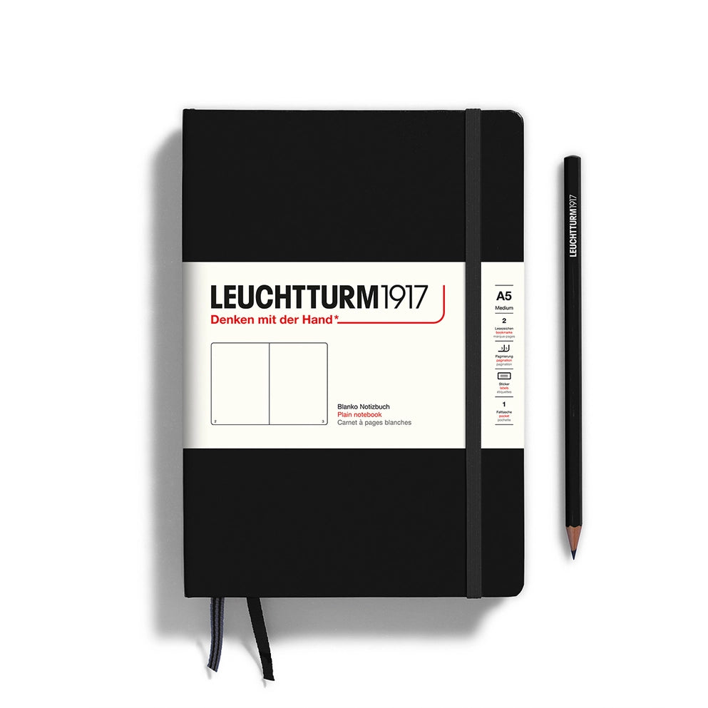Leuchtturm1917 Hardcover Notebook - Medium A5 Size, Black - Perfect for Journaling, Sketching & Note Taking