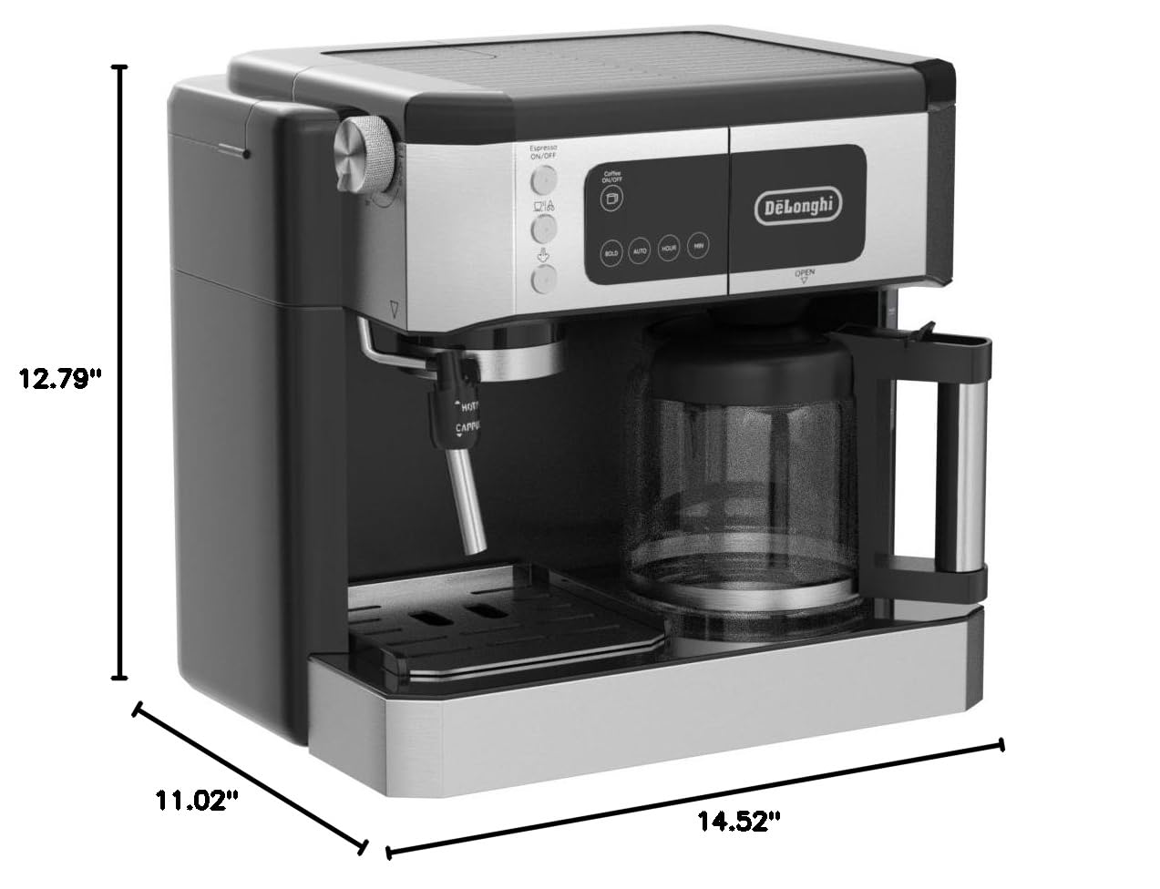 De'Longhi COM532M 10-Cup All-in-One Coffee Maker & Espresso Machine with Adjustable Milk Frother for Cappuccino, Latte - Includes Glass Carafe - Perfect for Home, Office & Entertaining (Black)