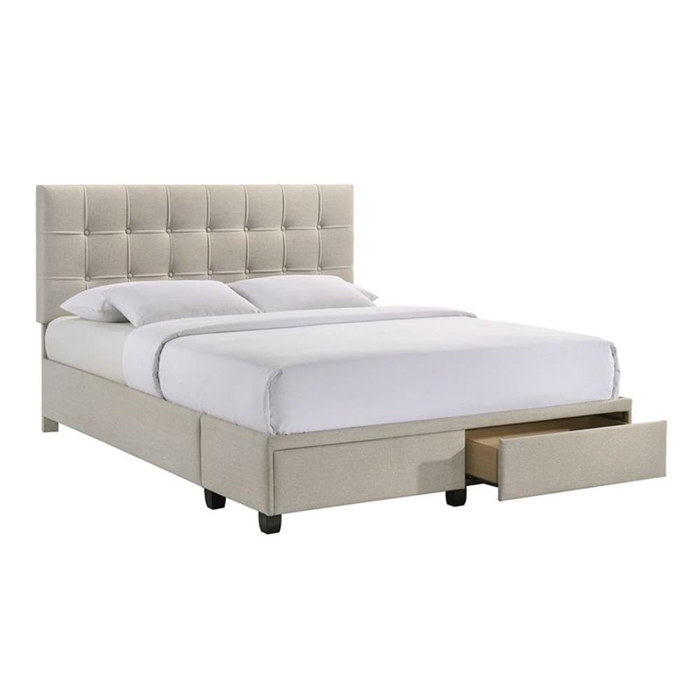 Picket House Furnishings White Pasadena Queen Size Platform Storage Bed with Drawers - Modern Bedroom Furniture for Small Space Organization & Guest Room Setup