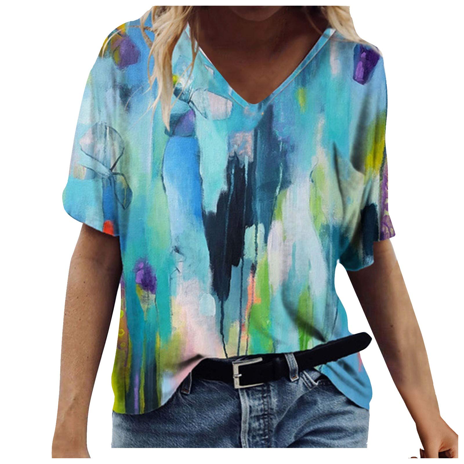 Women's Casual V-Neck Short Sleeve Tunic Blouse - Loose Fit Puff Sleeve Polo Shirt for Everyday Wear, Work & Summer Outfits