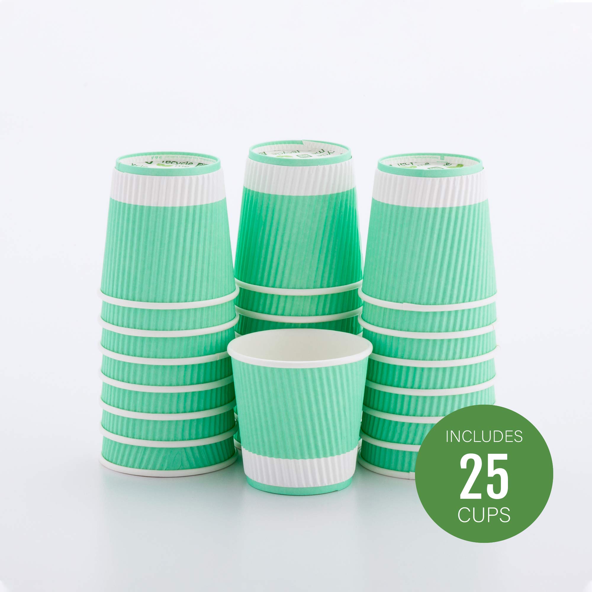 4 Ounce Disposable Paper Coffee Cups - 25 Pack Leakproof & Insulated Ripple Wall Hot Cups, Eco-Friendly Recyclable Light Green - Perfect for Coffee Shops, Offices, and Catering Events (Lids Sold Separately)
