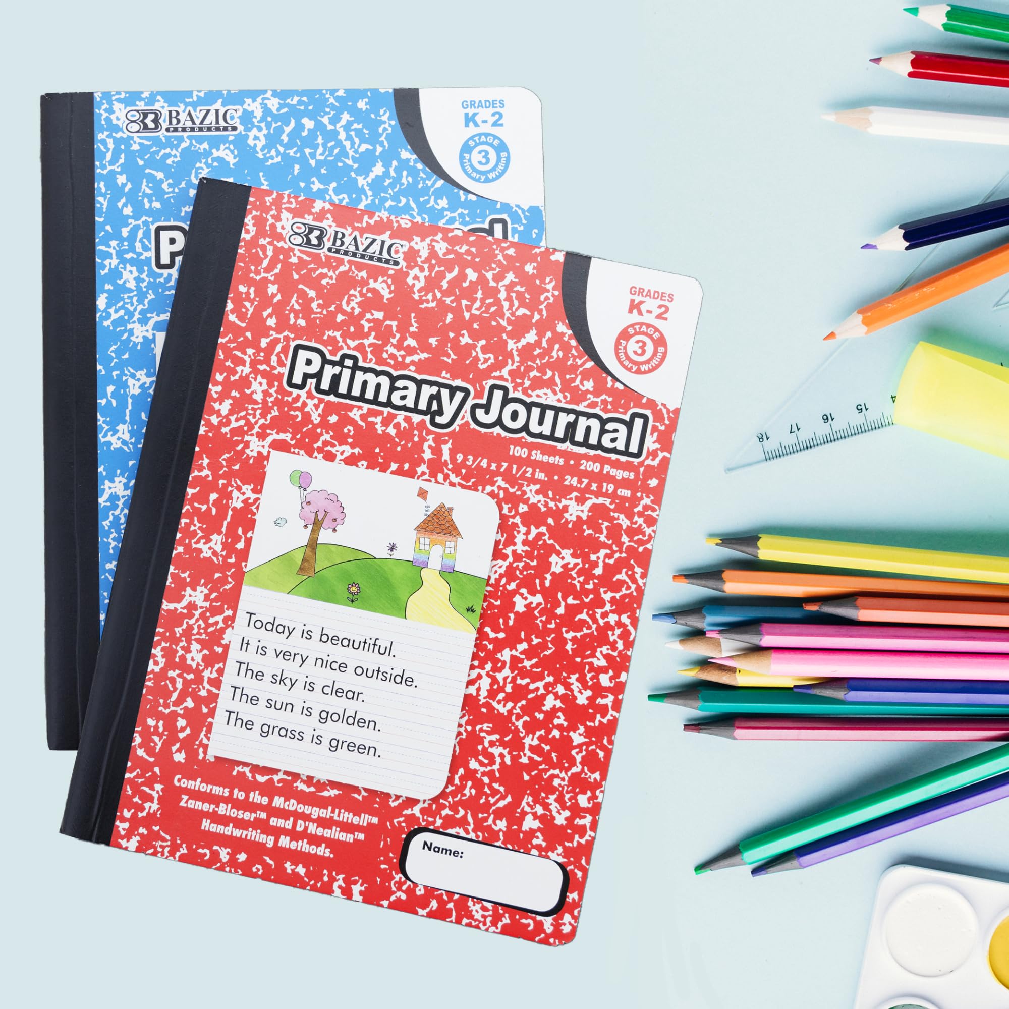 BAZIC Primary Journal Composition Notebook - 100 Sheets for Drawing & Writing, Grades K-2, Marble Cover, 48-Pack | Perfect for Kindergarten Classroom, Homeschooling & Creative Learning Activities