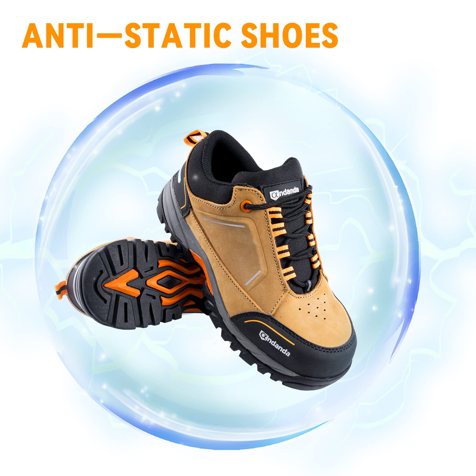 **ANDANDA Men's Puncture Proof Leather Work Boots - Composite Toe Safety Shoes, Non-Slip Hiking Boots for Construction, Warehouse & Outdoor Work**