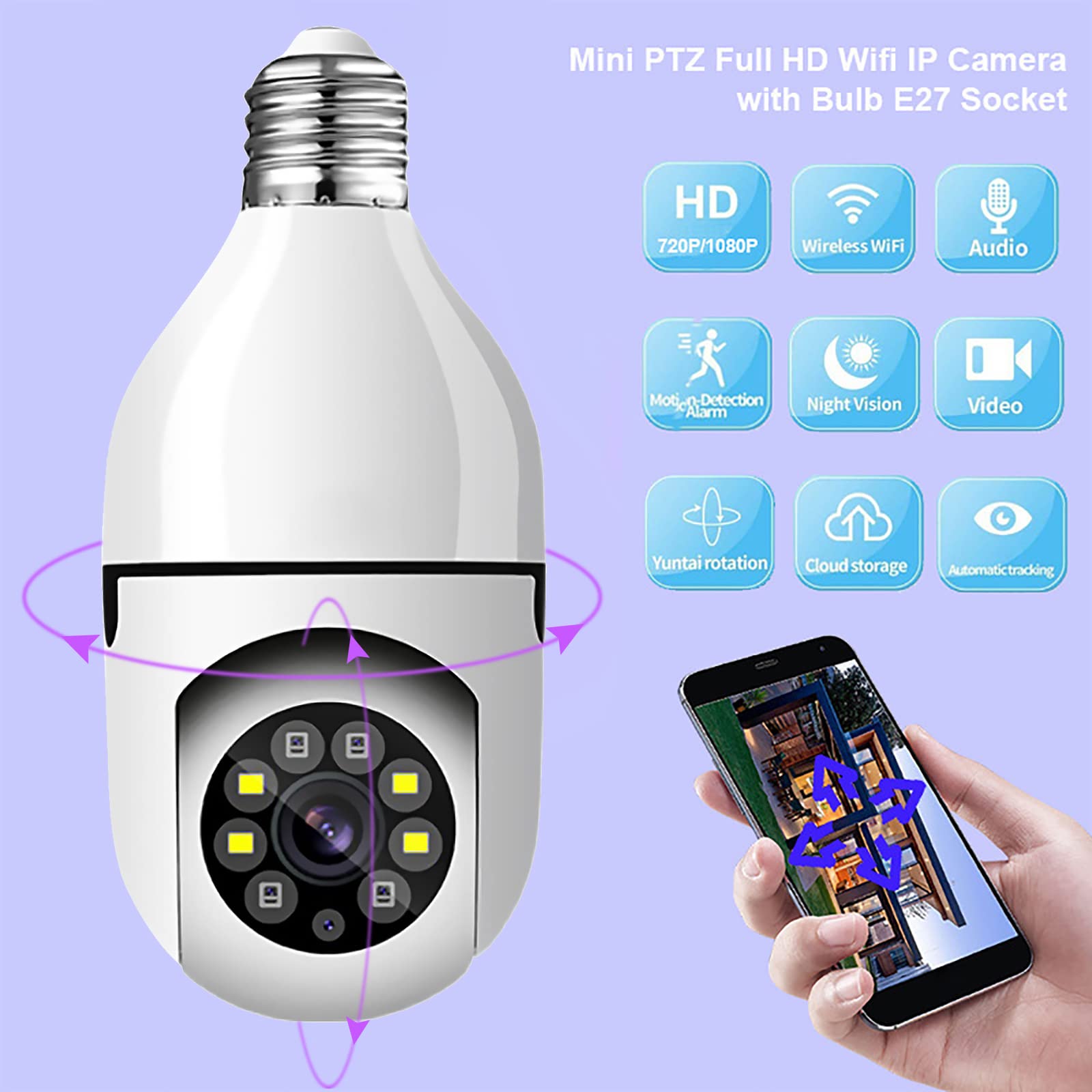 **TTSAM E27 Smart Light Bulb Security Camera - 1080P Full HD WiFi Wireless Indoor/Outdoor Camera with Night Vision & Remote Access - Perfect for Home, Office, and Garage Surveillance**