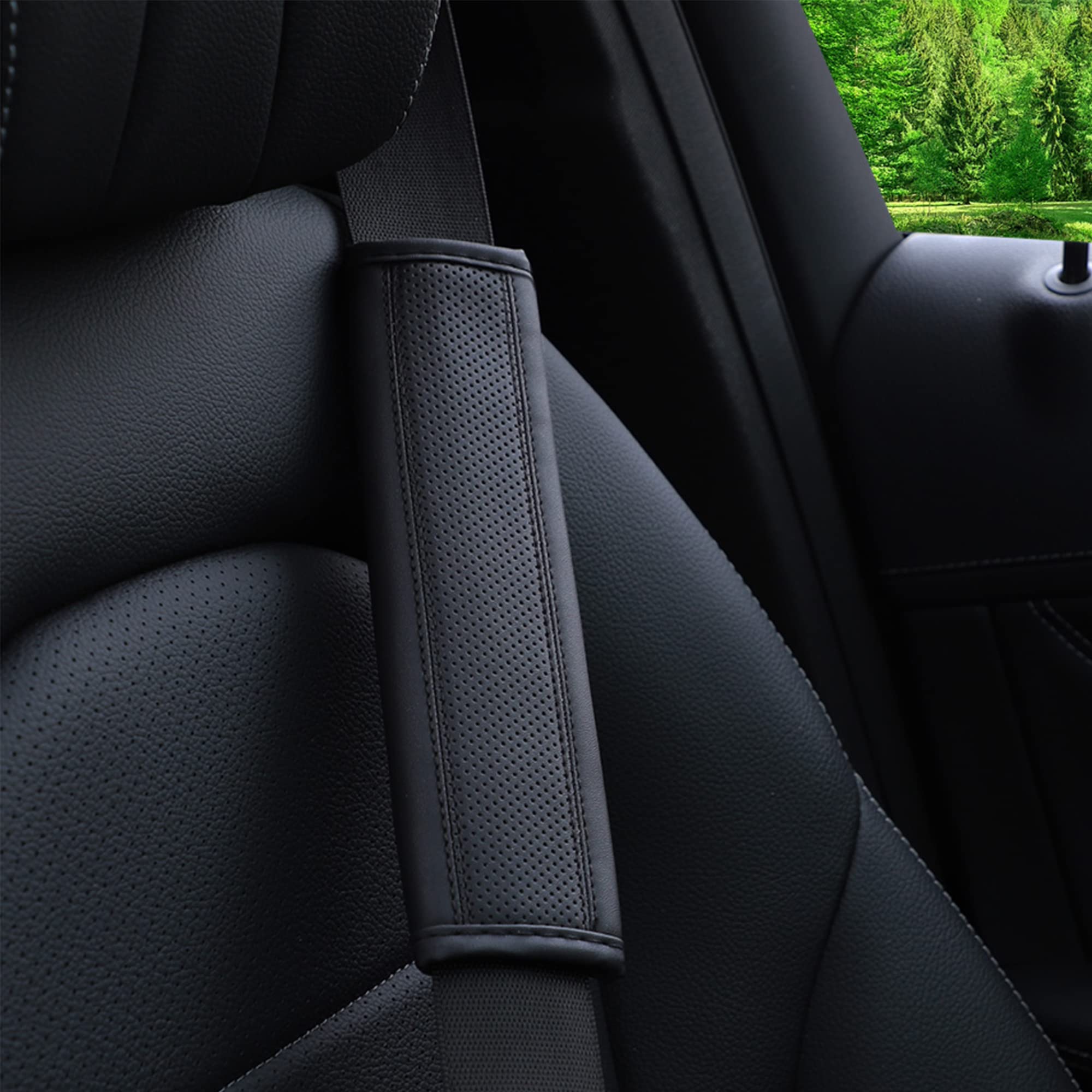 Breathable Leather Car Seat Belt Cover - Comfortable Shoulder & Neck Protection for Safe Driving (Black) | Ideal for Long Commutes, Road Trips & Daily Comfort