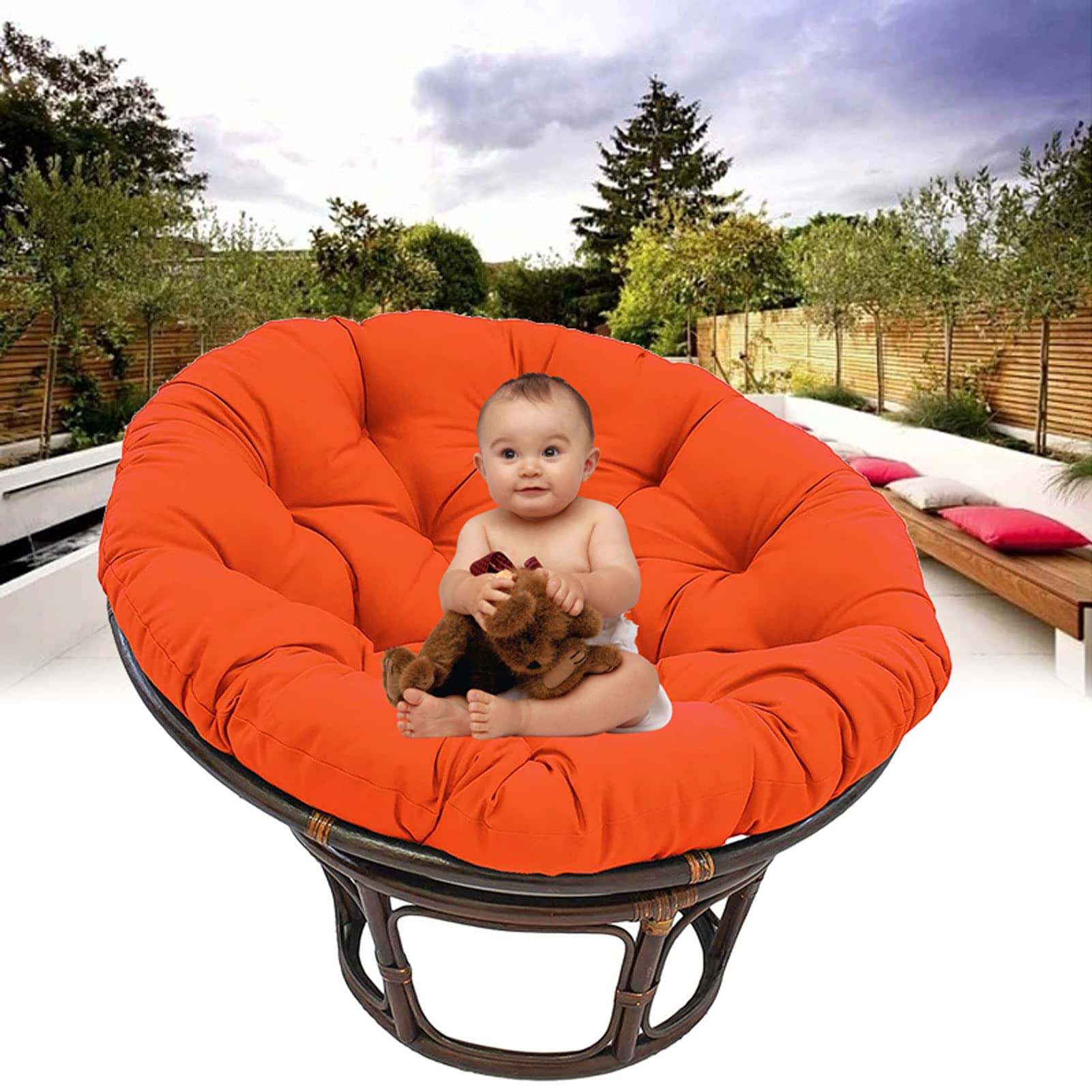 Premium Papasan Chair Cushion - Round Waterproof Outdoor Floor Pillow, Thick Hammock Swing Seat Pad for Hanging Basket Chairs | Perfect for Patio, Garden, and Indoor Relaxation