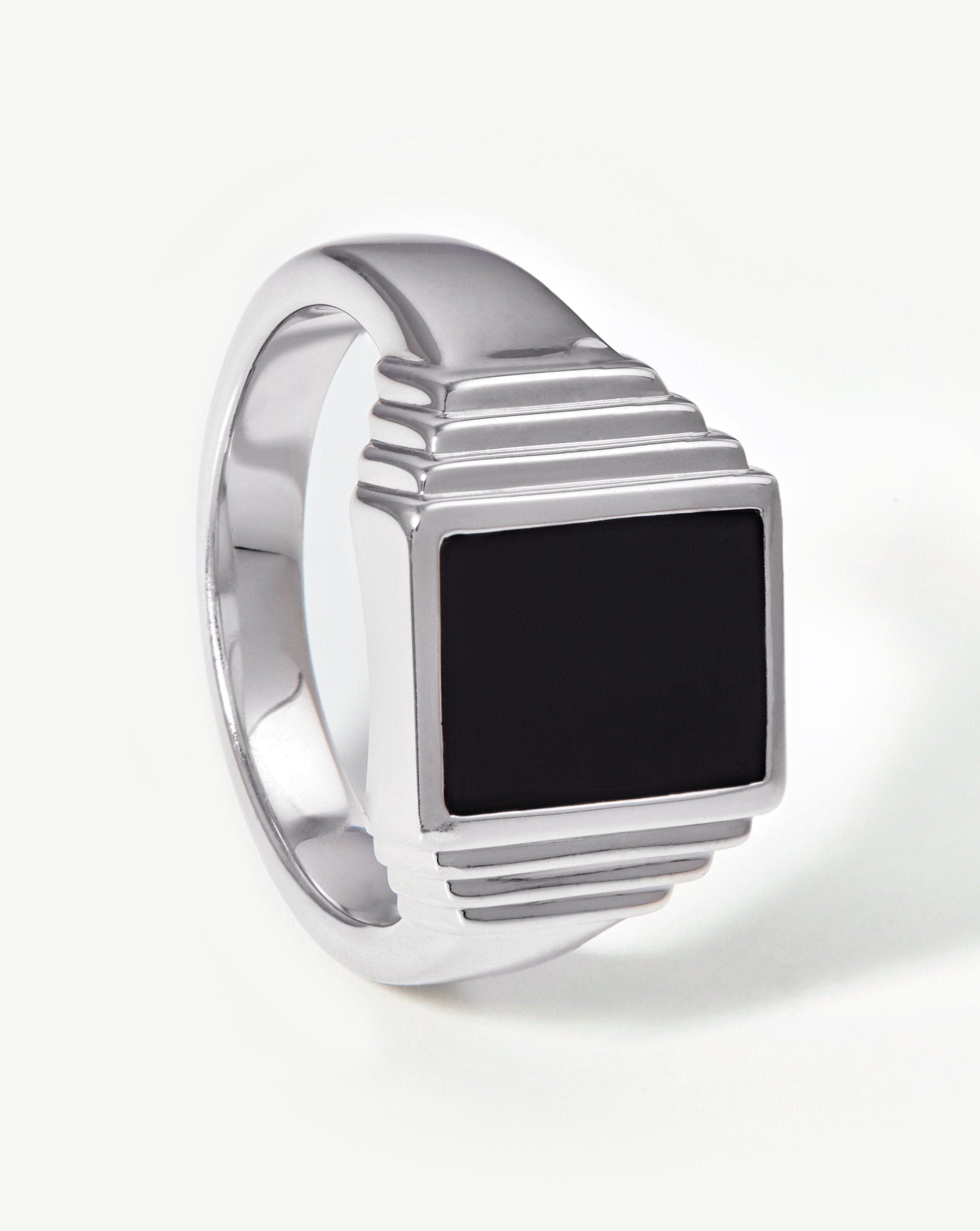 Fused Ridge Signet Ring for Men & Women - Sterling Silver with Black Spinel Gemstone | Elegant Jewelry Gift for Weddings, Engagements & Everyday Wear