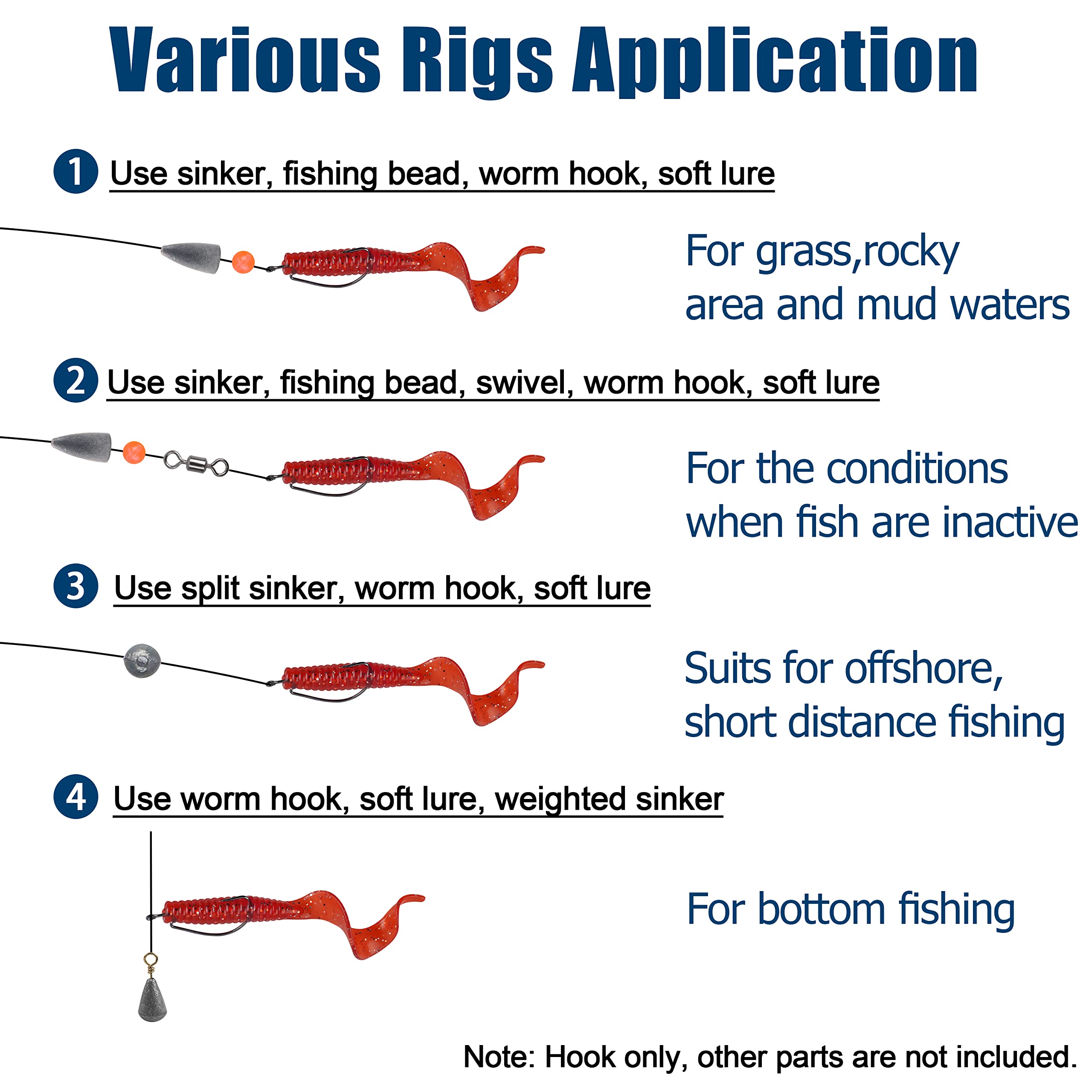 Premium Bass Fishing Hooks - 50/100pcs Offset Worm Hooks 3X Strong High Carbon Steel for Bass, Trout & Soft Plastic Baits - Texas Rig Jig Fishing (Size 1/0-5/0) - Perfect for Freshwater & Saltwater Angling, Kayak Fishing & Tournament Use
