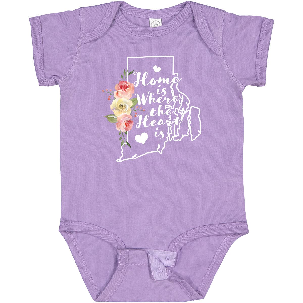 Inktastic Rhode Island Home is Where The Heart is Baby Bodysuit - Soft Watercolor Design for Newborns, Infants & Toddlers - Perfect for Family Photos, Holidays & Everyday Wear